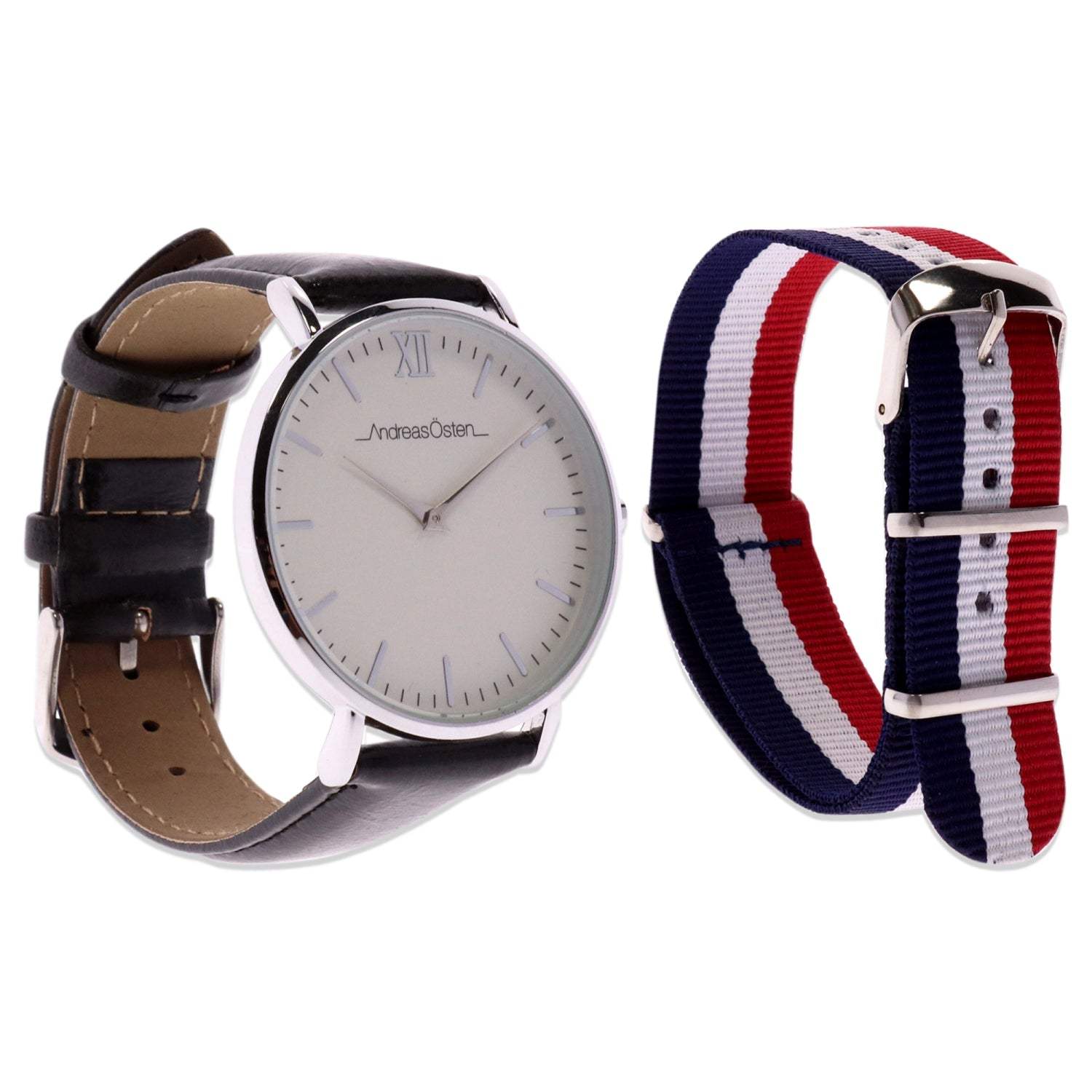 AO-101 Silver-Black Leather Strap Watch by Andreas Osten for Unisex - 1 Pc Watch