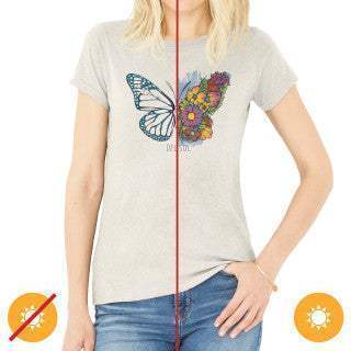 Women Crew Tee - Butterfly Floral - Beige by DelSol for Women - 1 Pc T-Shirt (Medium)