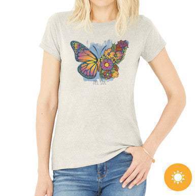 Women Crew Tee - Butterfly Floral - Beige by DelSol for Women - 1 Pc T-Shirt (Large)