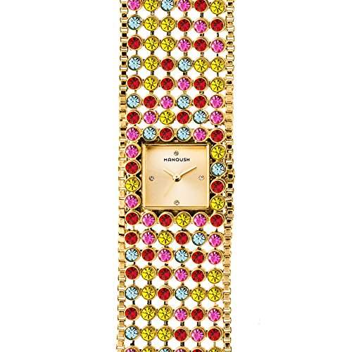 MSHMAR Marilyn - Gold/Multicolor Stainless Steel Bracelet Watch by Manoush for Women - 1 Pc Watch