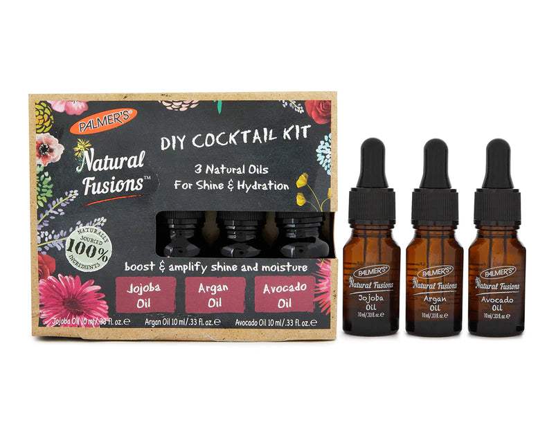 Natural Fusions Shine and Hydration DIY Cocktail Kit - Pack of 2 by Palmers for Unisex - 3 x 0.33 oz Jojoba Oil, Argan Oil, Avocado Oil