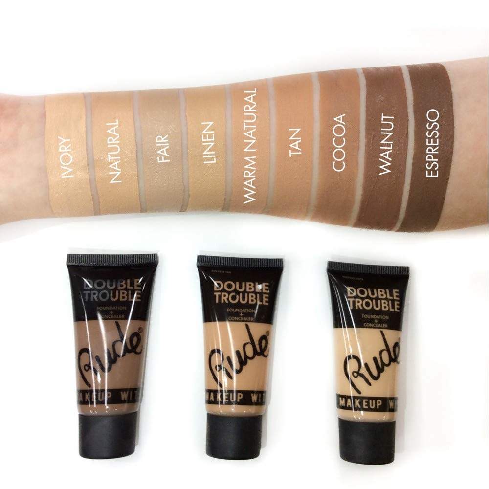 RUDE Double Trouble Foundation + Concealer Acrylic Display Set, 108 Pieces