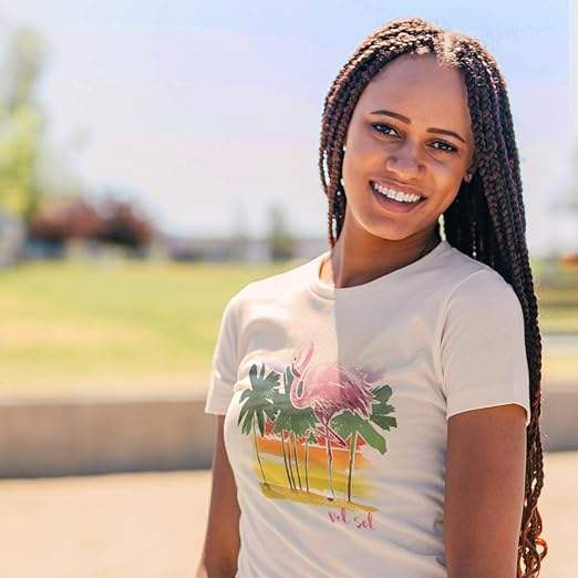 Women Crew Tee - Watercolor Flamingo - Beige by DelSol for Women - 1 Pc T-Shirt (Medium)