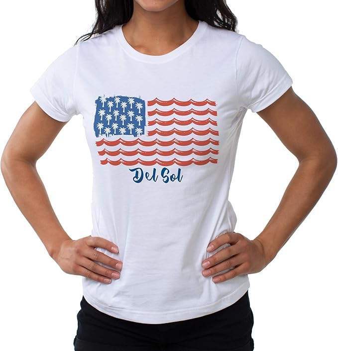 Classic Crew Tee - Tropical Americana-White by DelSol for Women - 1 Pc T-Shirt (Medium)