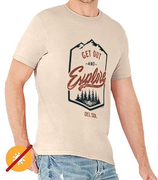 Men Crew Tee - Get Out And Explore - Beige by DelSol for Men - 1 Pc T-Shirt (Medium)