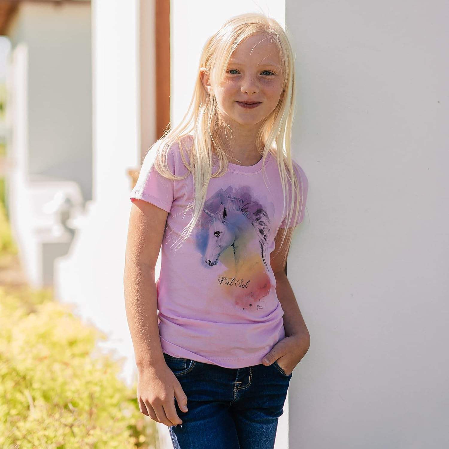 Girls Crew Tee - Unicorn - Lilac by DelSol for Women - 1 Pc T-Shirt (YXL)