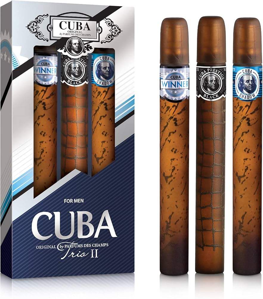 Cuba Trio 2 by Cuba for Men - 3 Pc Gift Set 1.17oz Cuba Winner EDT Spray, 1.17oz Cuba Shadow EDT Spray, 1.17oz Cuba Prestige Black EDT Spray
