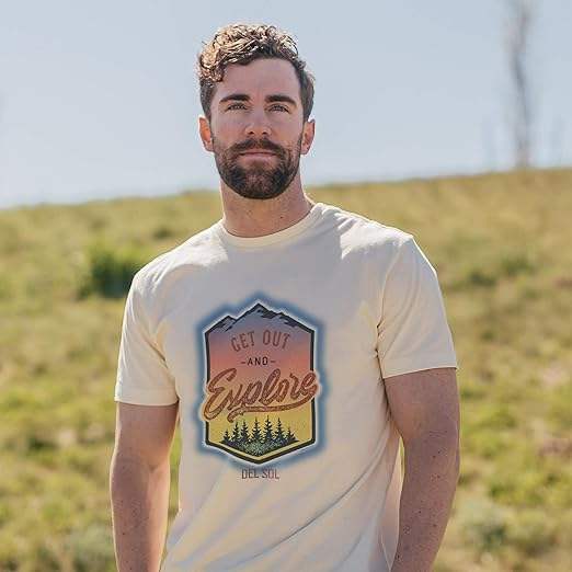 Men Crew Tee - Get Out And Explore - Beige by DelSol for Men - 1 Pc T-Shirt (Small)