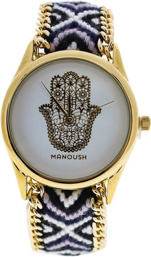 MSHHIWH Hindi Hand - Gold/Black Nylon Strap Watch by Manoush for Women - 1 Pc Watch