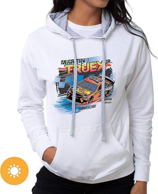 NASCAR Hooded Sweatshirt - Martin Truex Jr - 2 White by DelSol for Women - 1 Pc T-Shirt (L)
