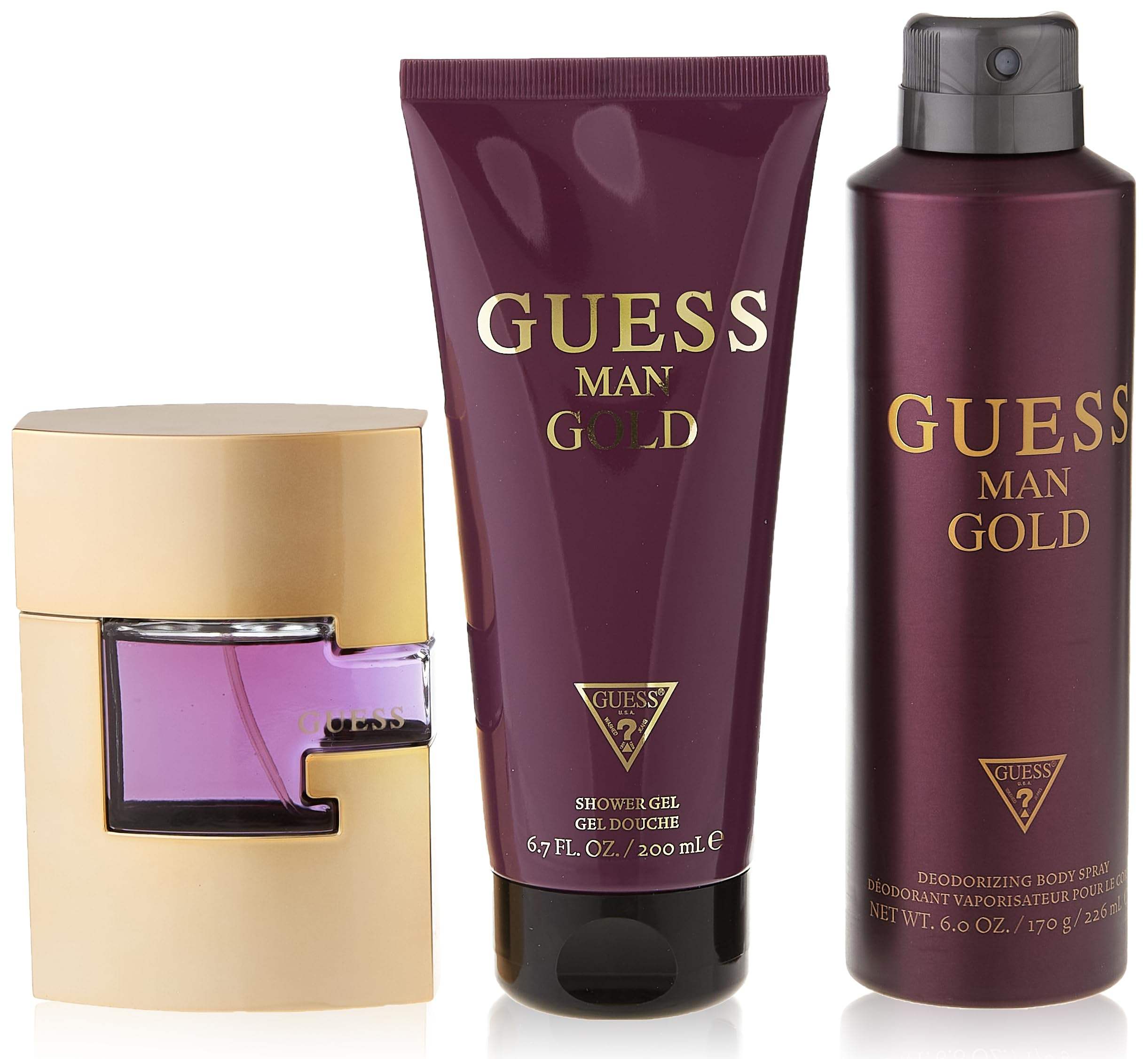 Guess Gold by Guess for Men - 3 Pc Gift Set 2.5oz EDT Spray, 6.0oz Deodorizing Body Spray, 6.7oz Shower Gel