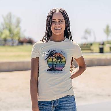 Women Crew Tee - Island Palm Sunset - Beige by DelSol for Women - 1 Pc T-Shirt (XL)