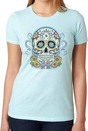 Girls Crew Tee - Day of the Dead - Ice Blue by DelSol for Women - 1 Pc T-Shirt (XL)