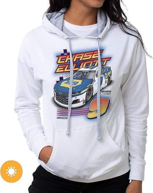 NASCAR Hooded Sweatshirt - Chase Elliot - 1 White by DelSol for Women - 1 Pc T-Shirt (S)