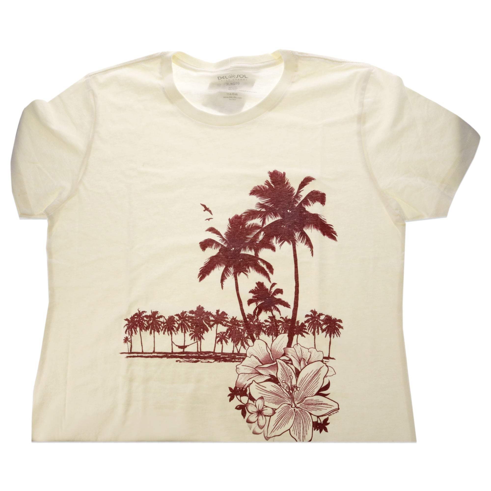 Womens Boyfriend Tee - Palms And Floral Sunset by Delsol for Women - 1 Pc T-Shirt (L)