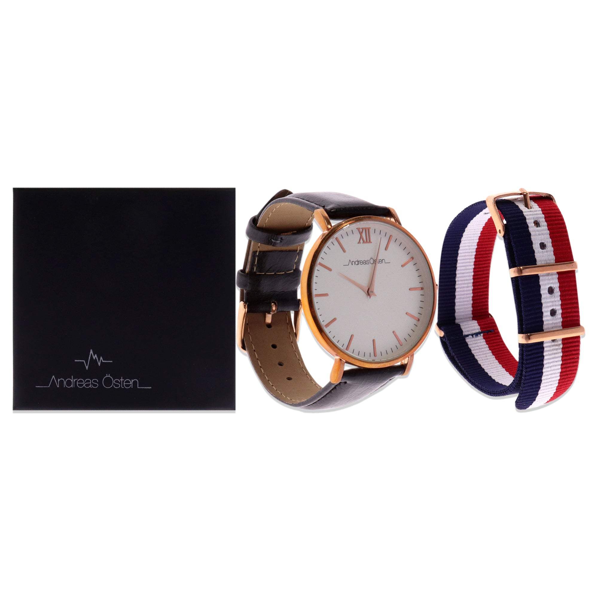 AO-102 Gold-Black Leather Strap Watch by Andreas Osten for Unisex - 1 Pc Watch
