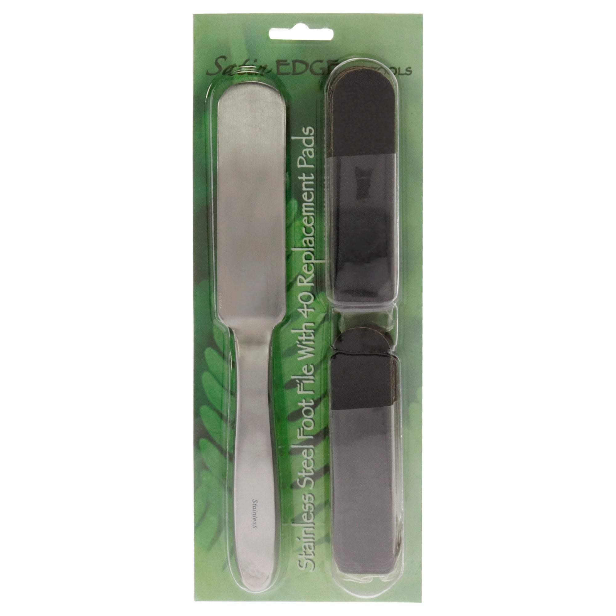 Stainless Steel Foot File 40 Replacement Pads by Satin Edge for Unisex - 41 Pc Nail File, 20pc Medium Pads, 20pc Coarse Pads