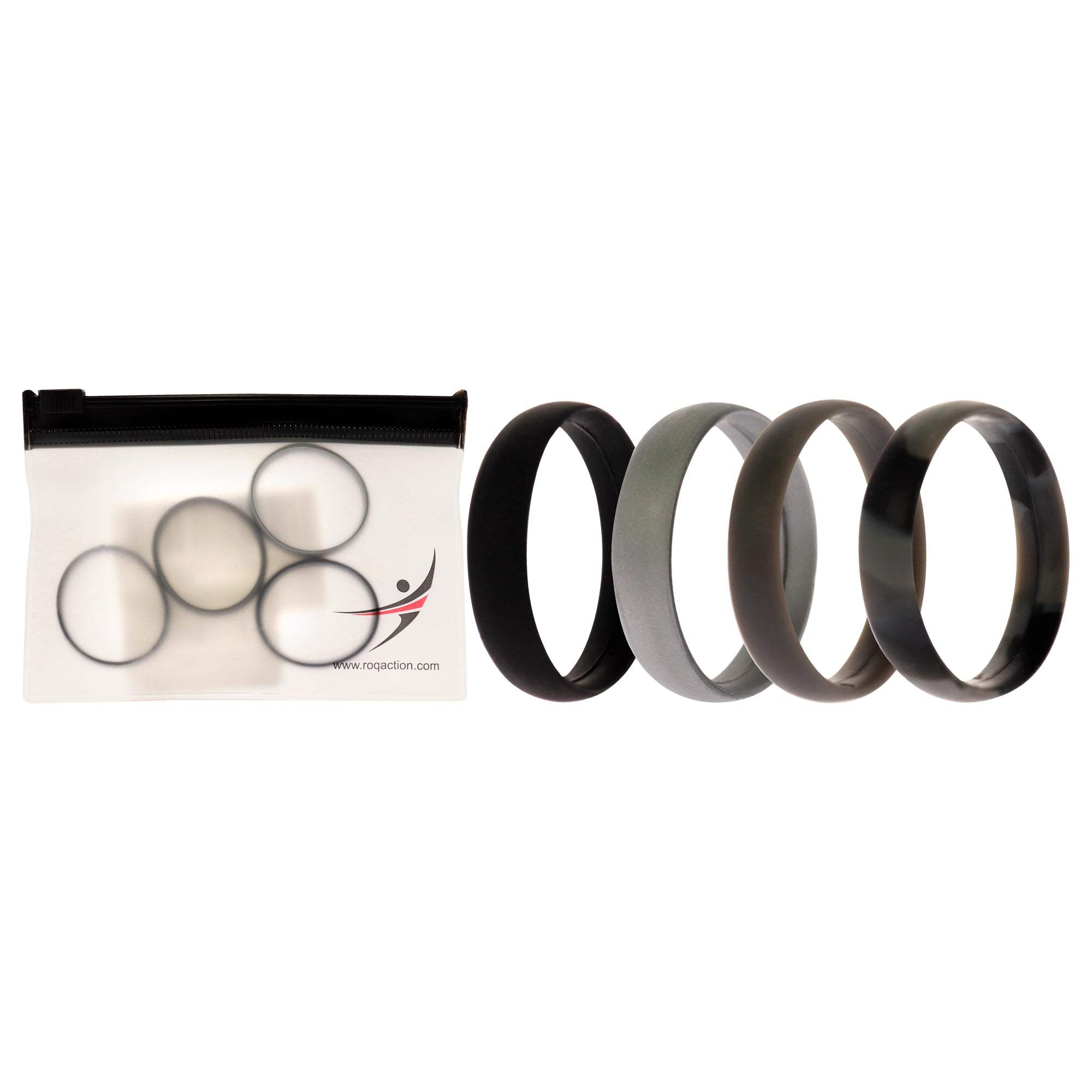 Silicone Wedding 6mm Smooth Ring Set - Black Camo by ROQ for Men - 4 x 16 mm Ring