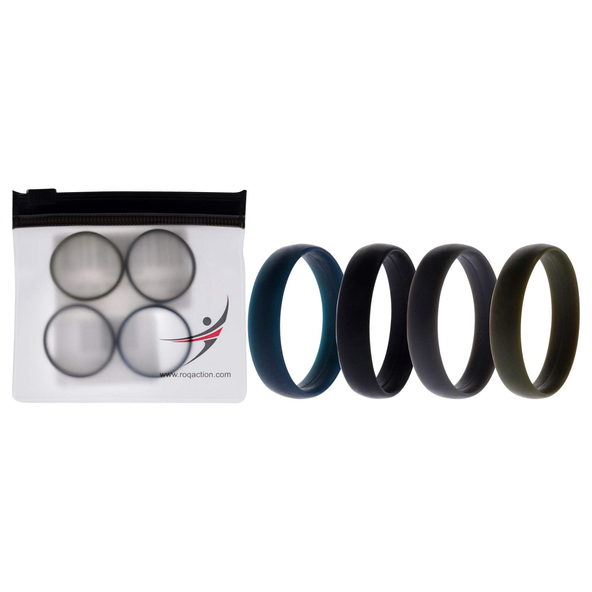 Silicone Wedding 6mm Smooth Ring Solid Set by ROQ for Men - 4 x 14 mm Ring