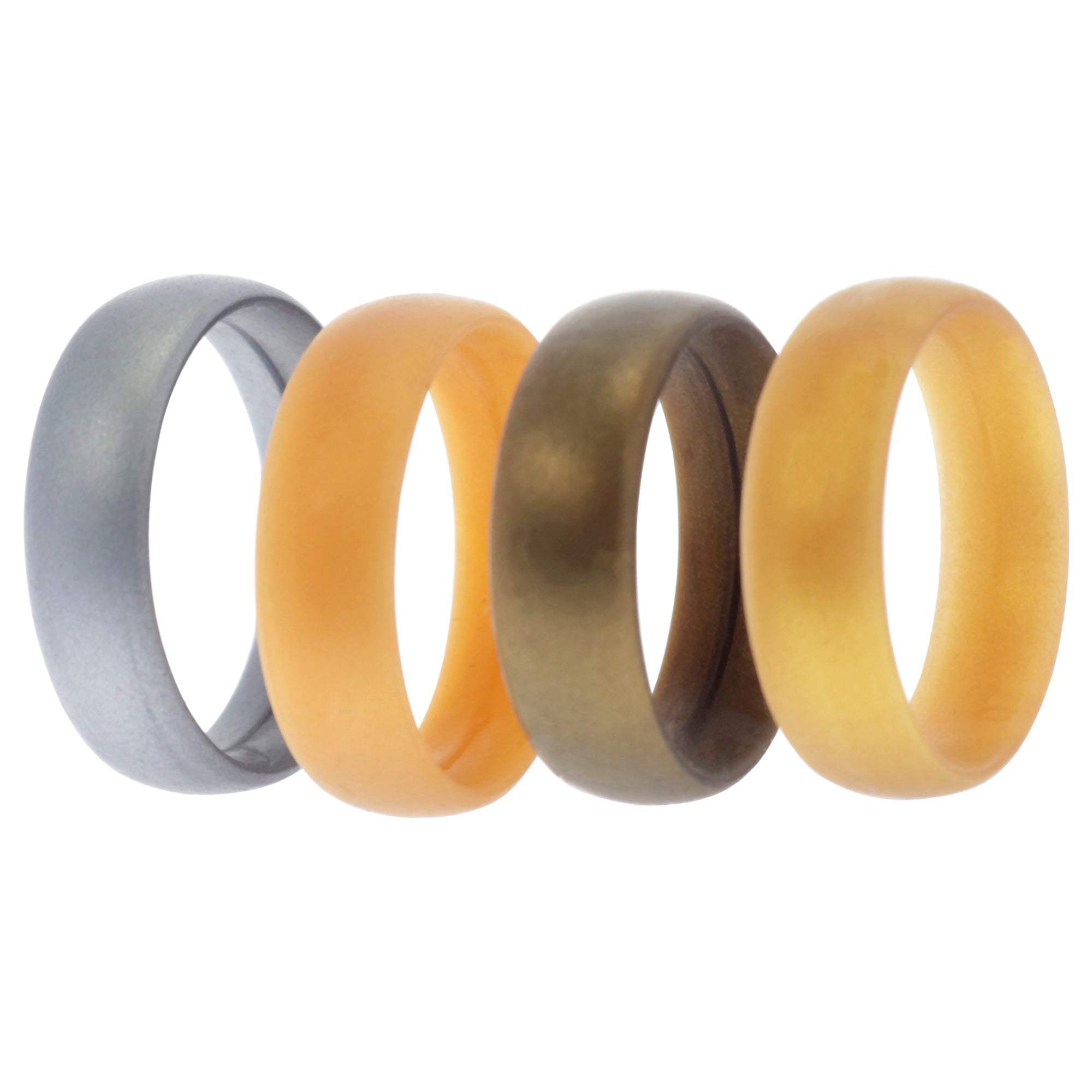 Silicone Wedding 6mm Smooth Ring Set - Metal by ROQ for Men - 4 x 7 mm Ring