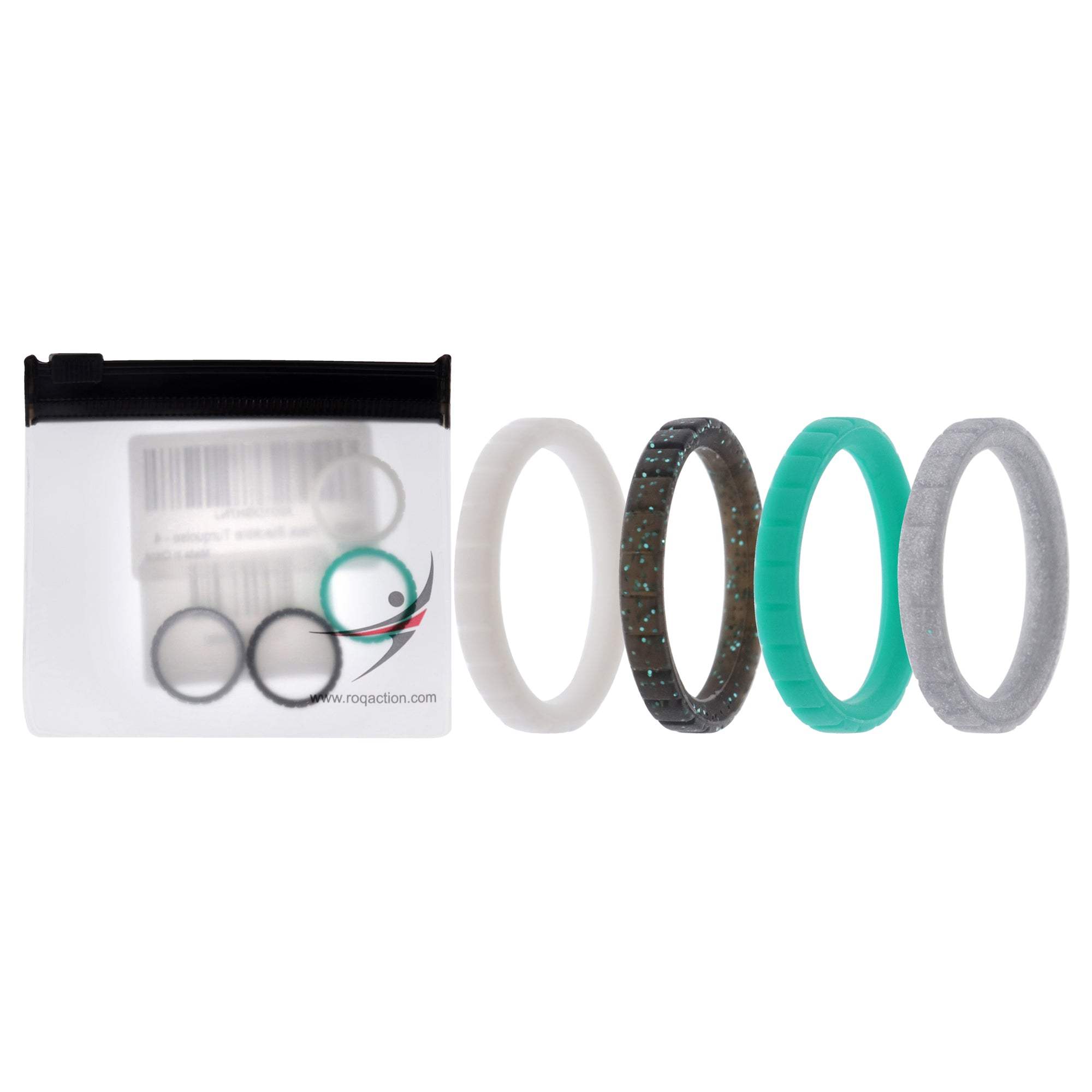 Silicone Wedding Stackble Lines Ring Set - Turquoise by ROQ for Women - 4 x 4 mm Ring