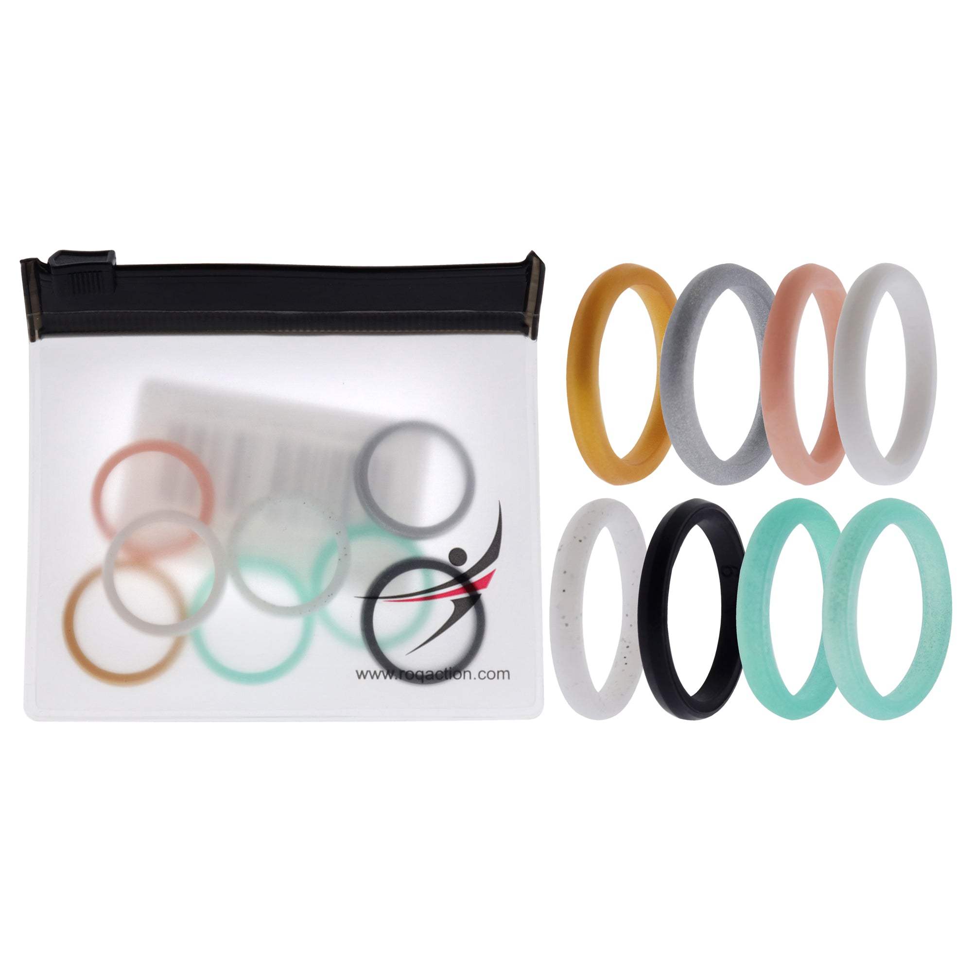 Silicone Wedding Stackble Point Ring Set - Turquoise-Black by ROQ for Women - 8 x 6 mm Ring