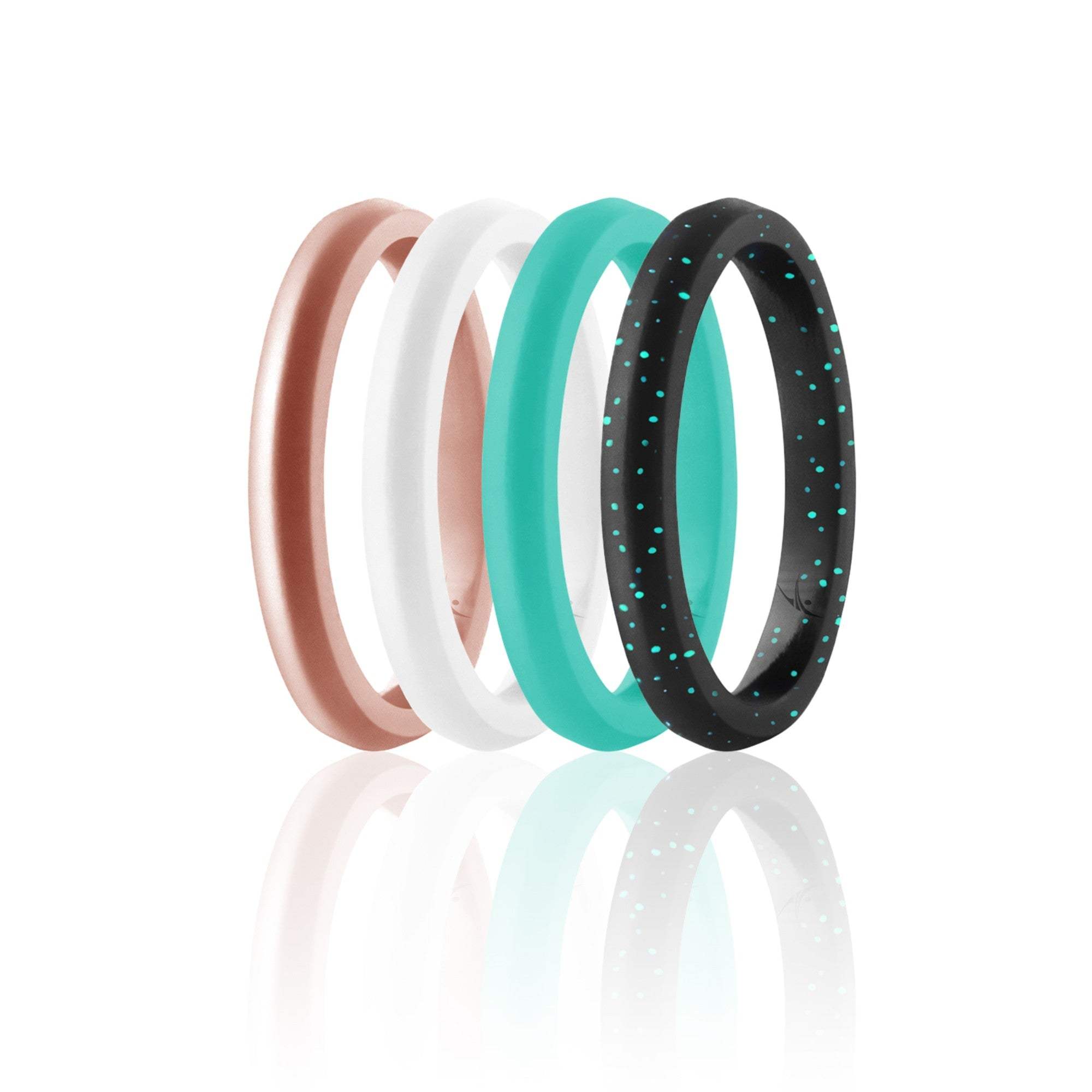 Silicone Wedding Stackble Point Ring Set - Turquoise-Rose by ROQ for Women - 4 x 7 mm Ring
