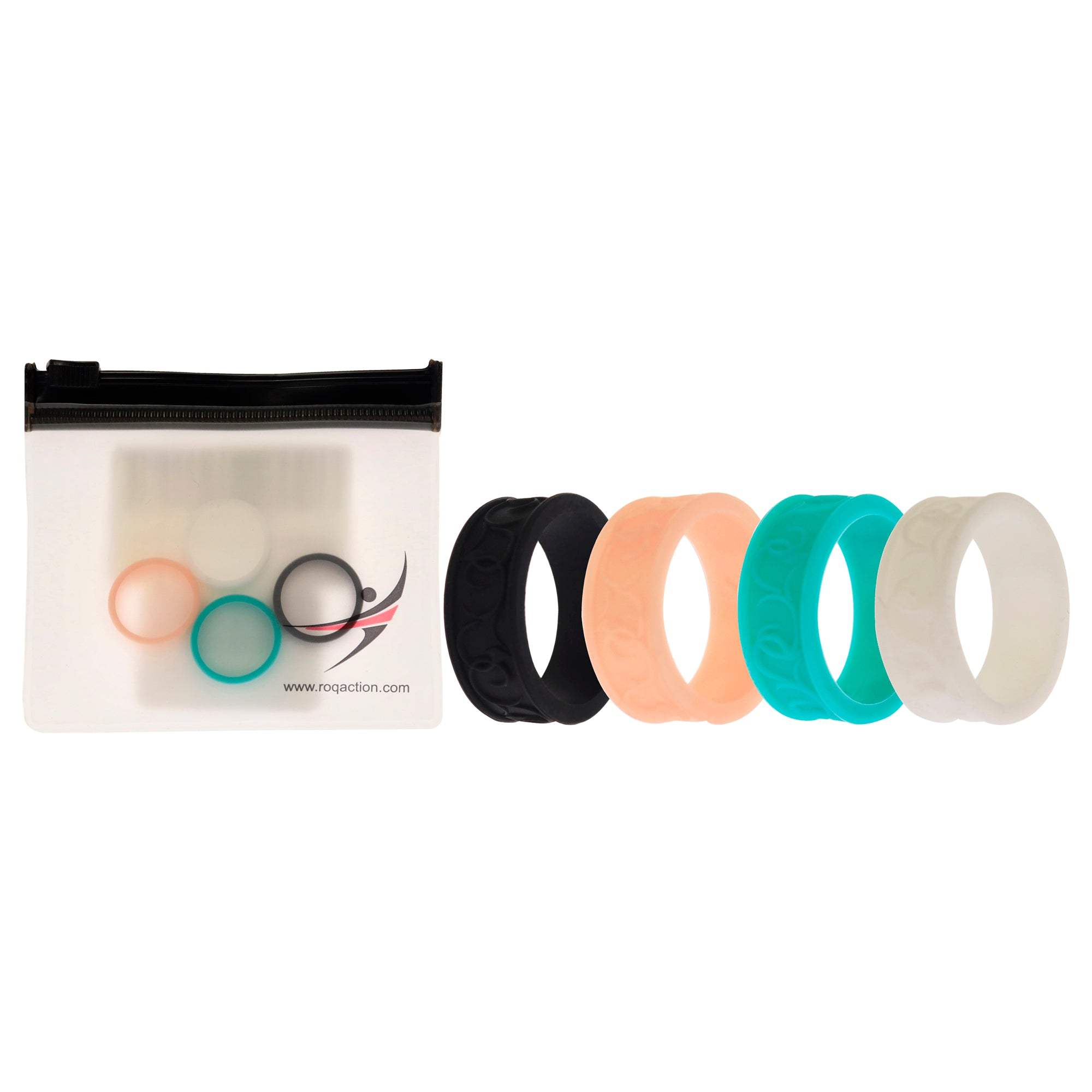 Silicone Wedding Flower Ring Set - Turquoise by ROQ for Women - 4 x 4 mm Ring