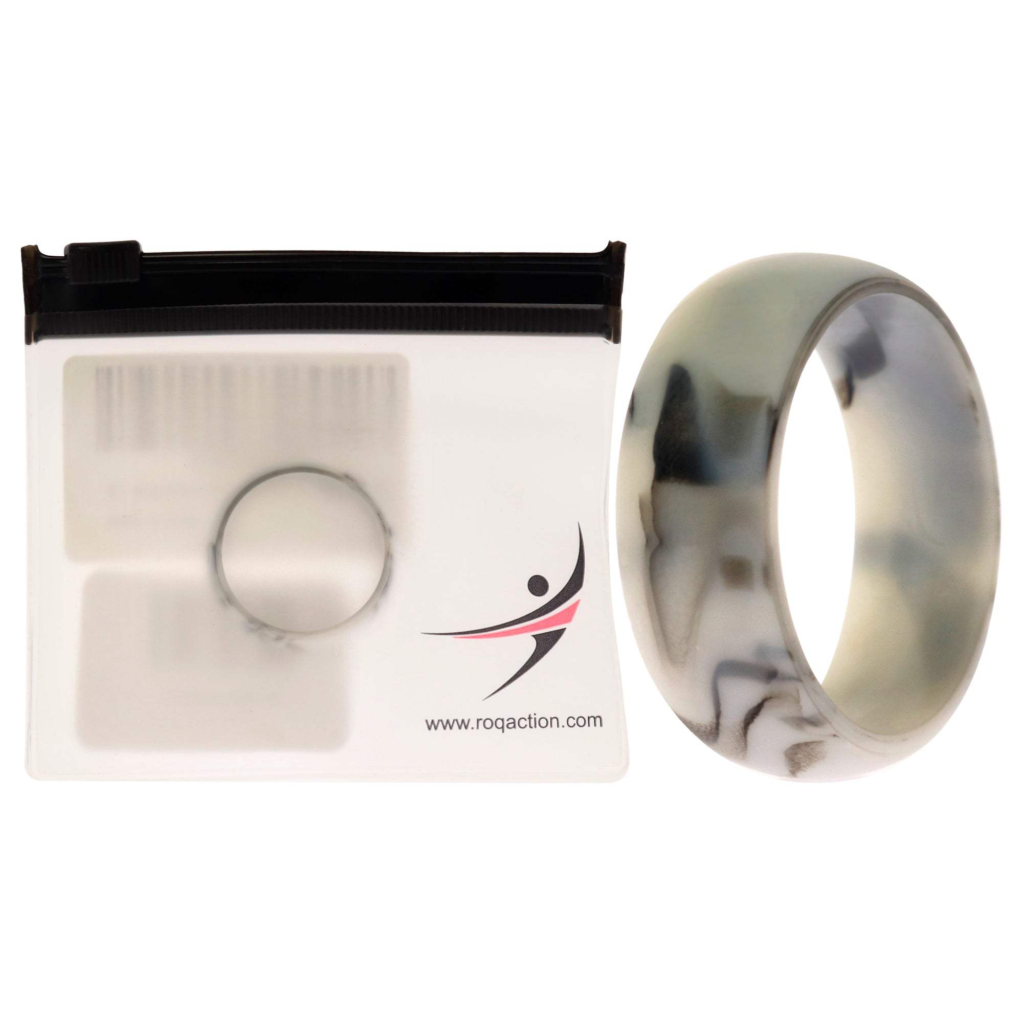 Silicone Wedding Ring - Marble White-Black by ROQ for Men - 13 mm Ring