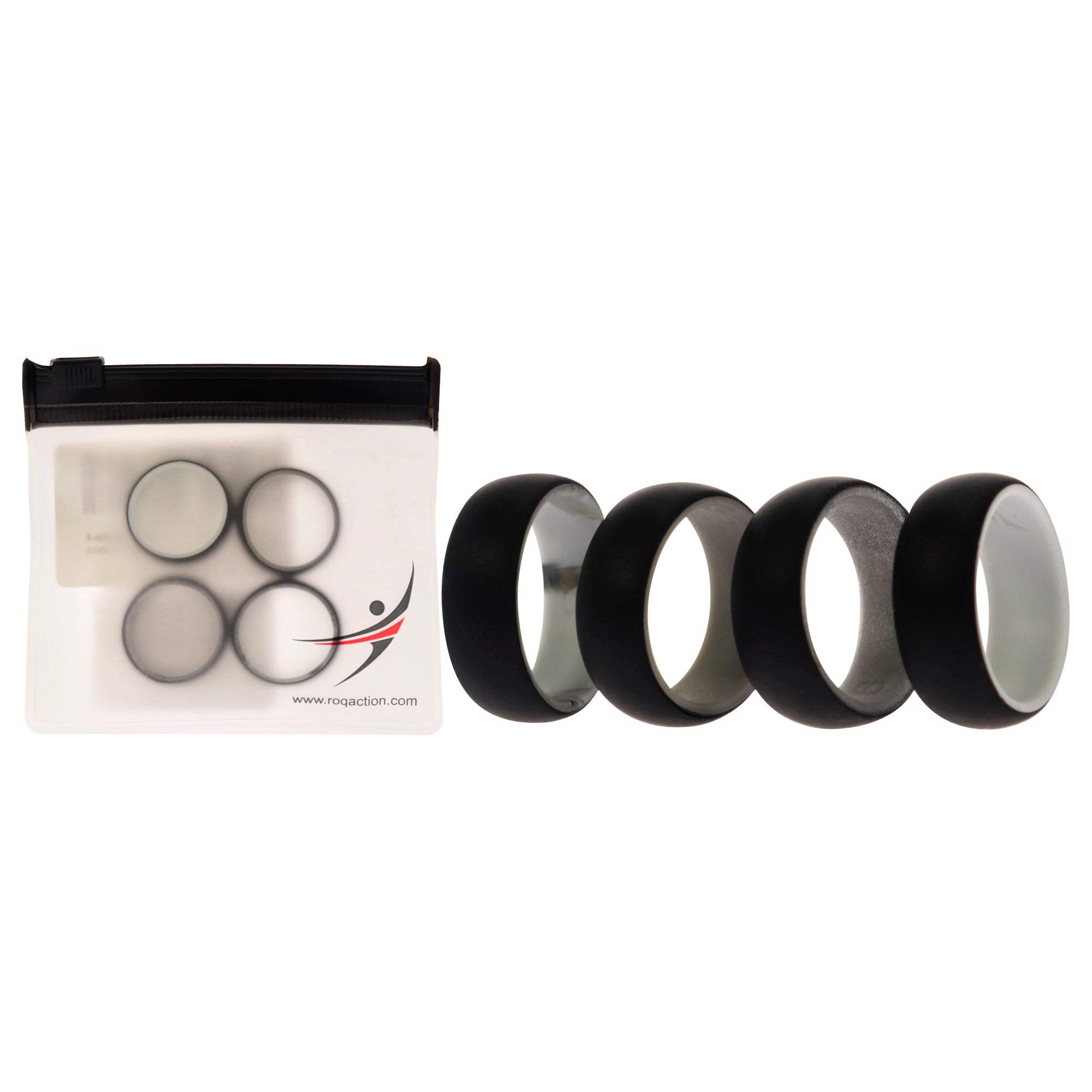 Silicone Wedding 2Layer Dome Ring Set - Black-Marble by ROQ for Men - 4 x 8 mm Ring