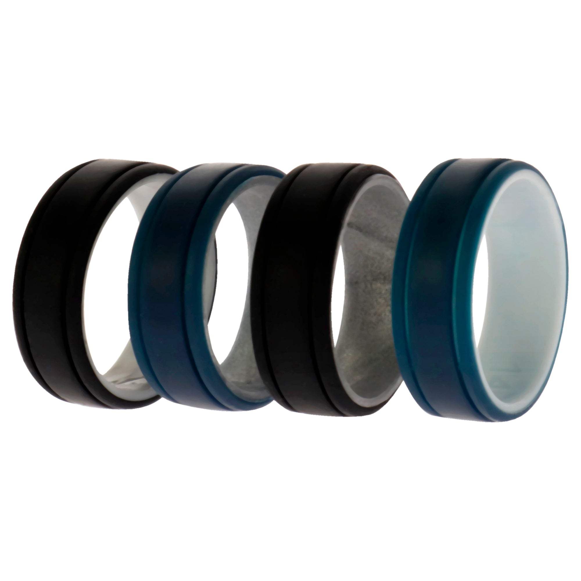 Silicone Wedding 2Layer Lines Ring Set - Marble by ROQ for Men - 4 x 14 mm Ring