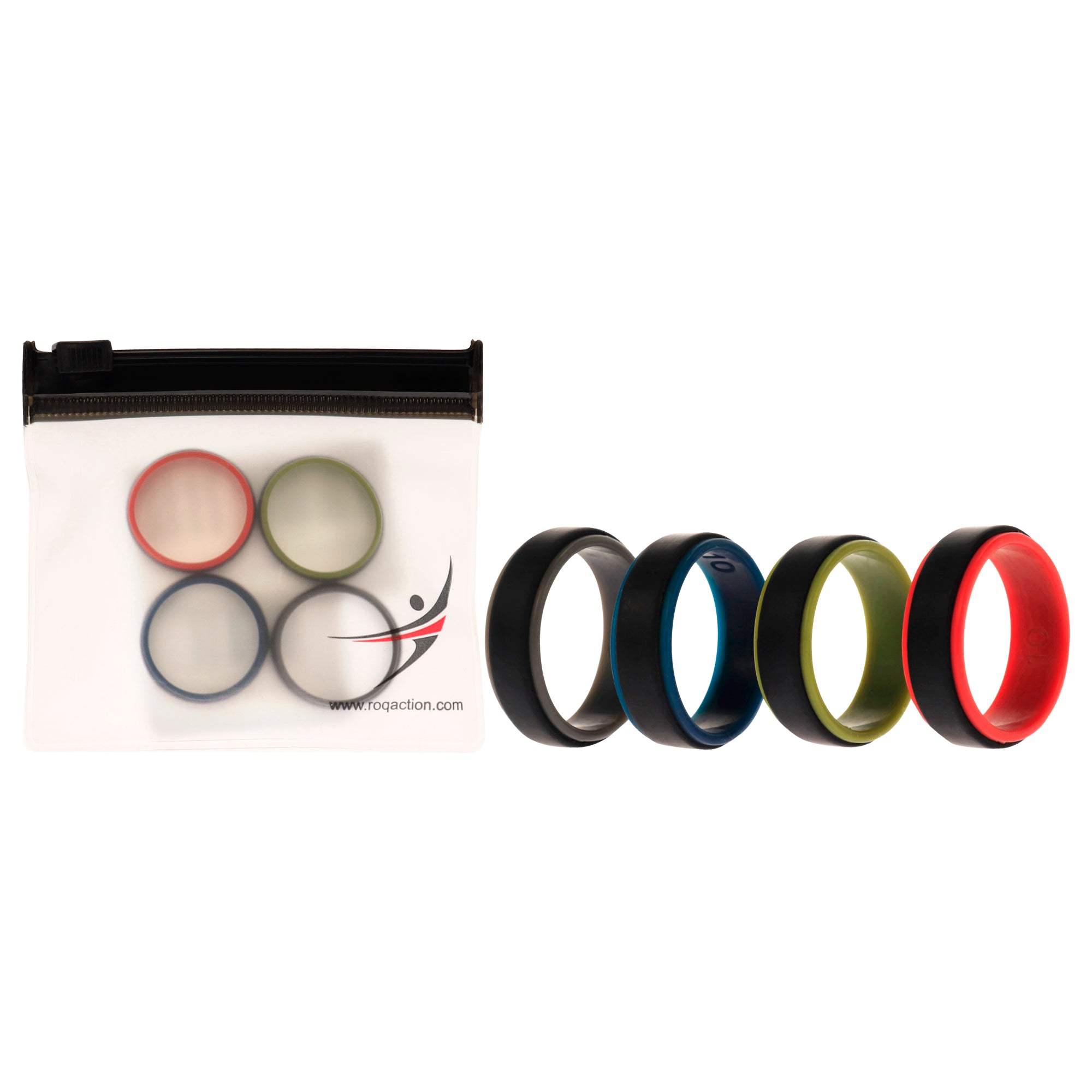 Silicone Wedding 2Layer Step Ring Set - Black by ROQ for Men - 4 x 10 mm Ring