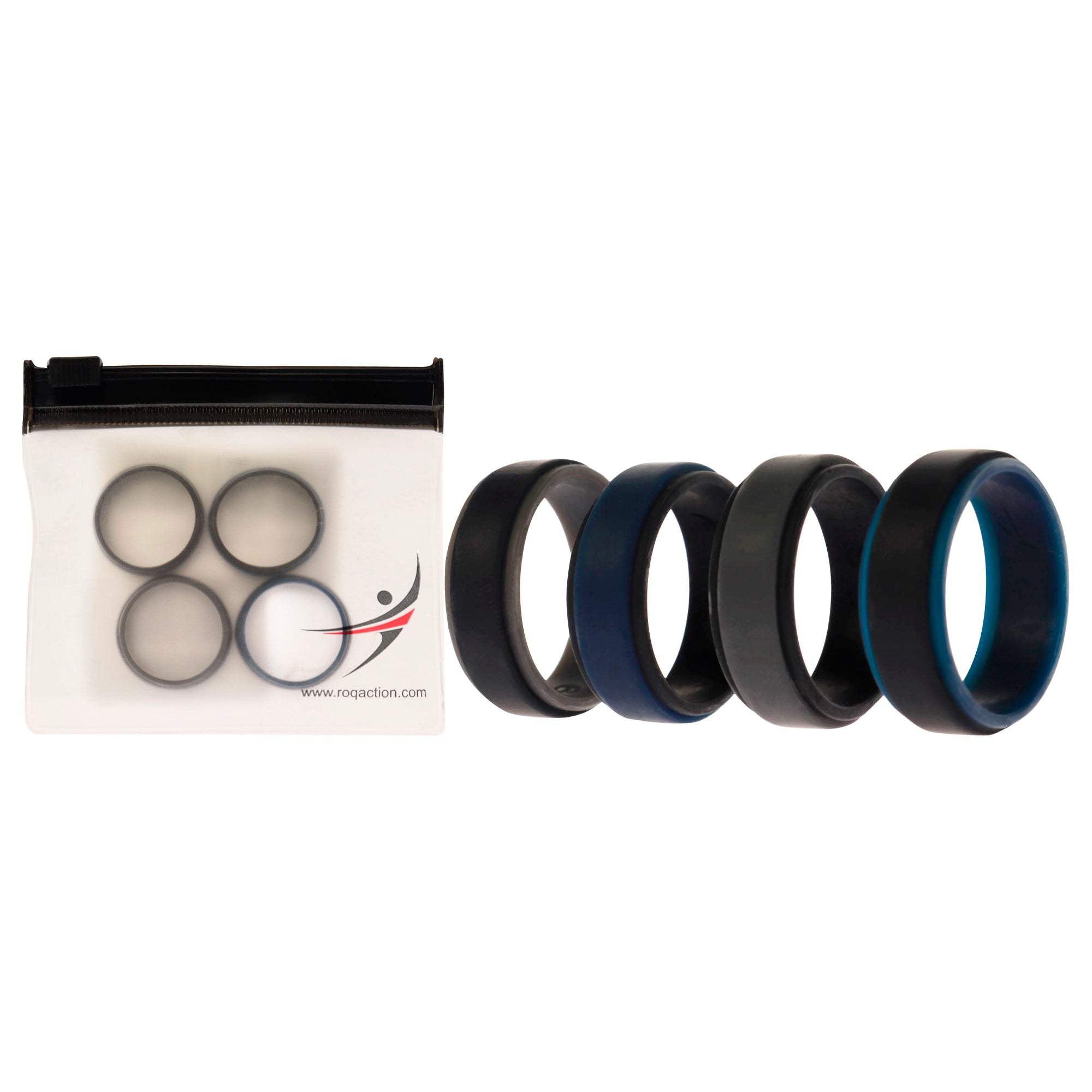 Silicone Wedding 2Layer Step Ring Set - Black-Blue by ROQ for Men - 4 x 9 mm Ring