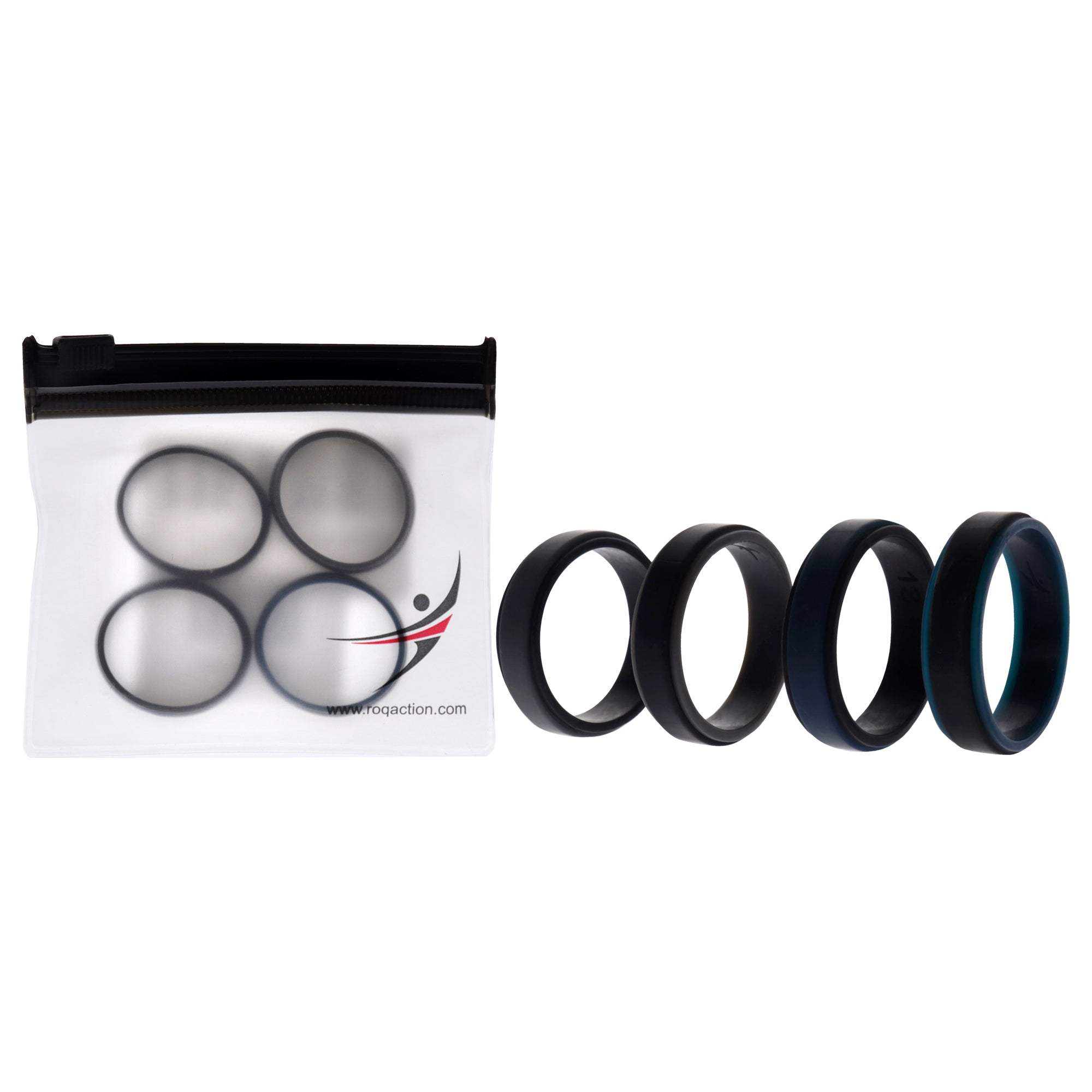 Silicone Wedding 2Layer Step Ring Set - Black-Blue by ROQ for Men - 4 x 13 mm Ring