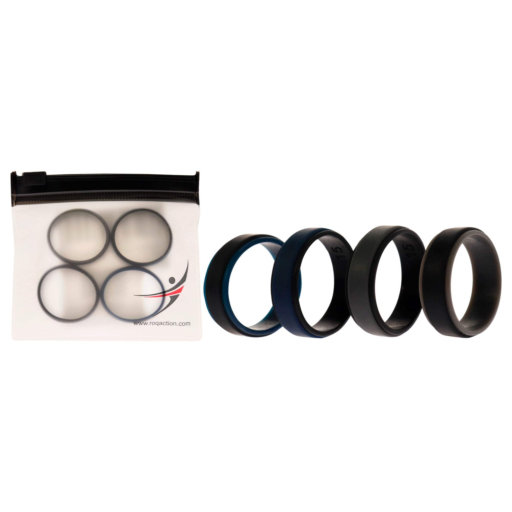 Silicone Wedding 2Layer Step Ring Set - Black-Blue by ROQ for Men - 4 x 15 mm Ring