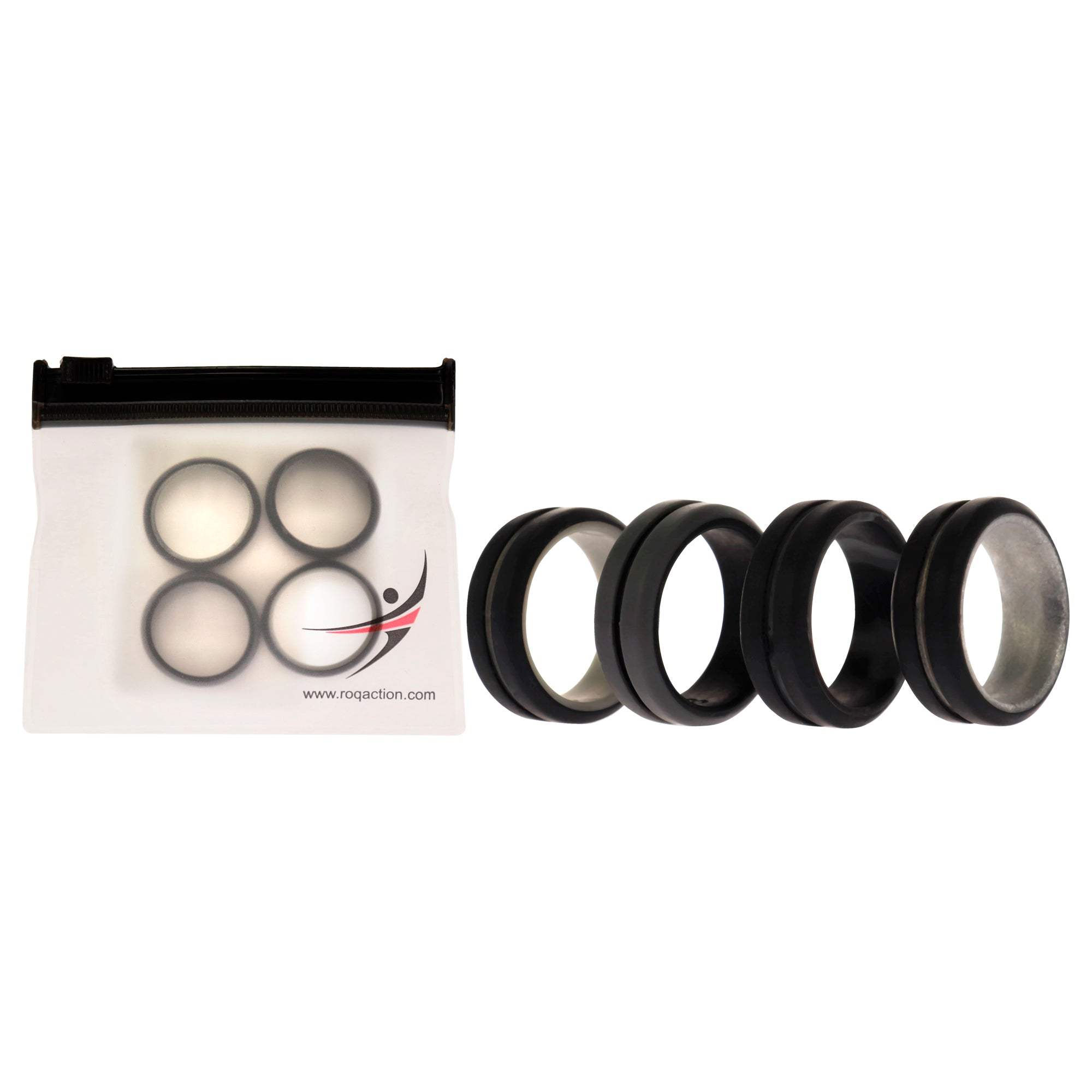 Silicone Wedding 2Layer Middle Line Ring Set - Black-Camo by ROQ for Men - 4 x 8 mm Ring
