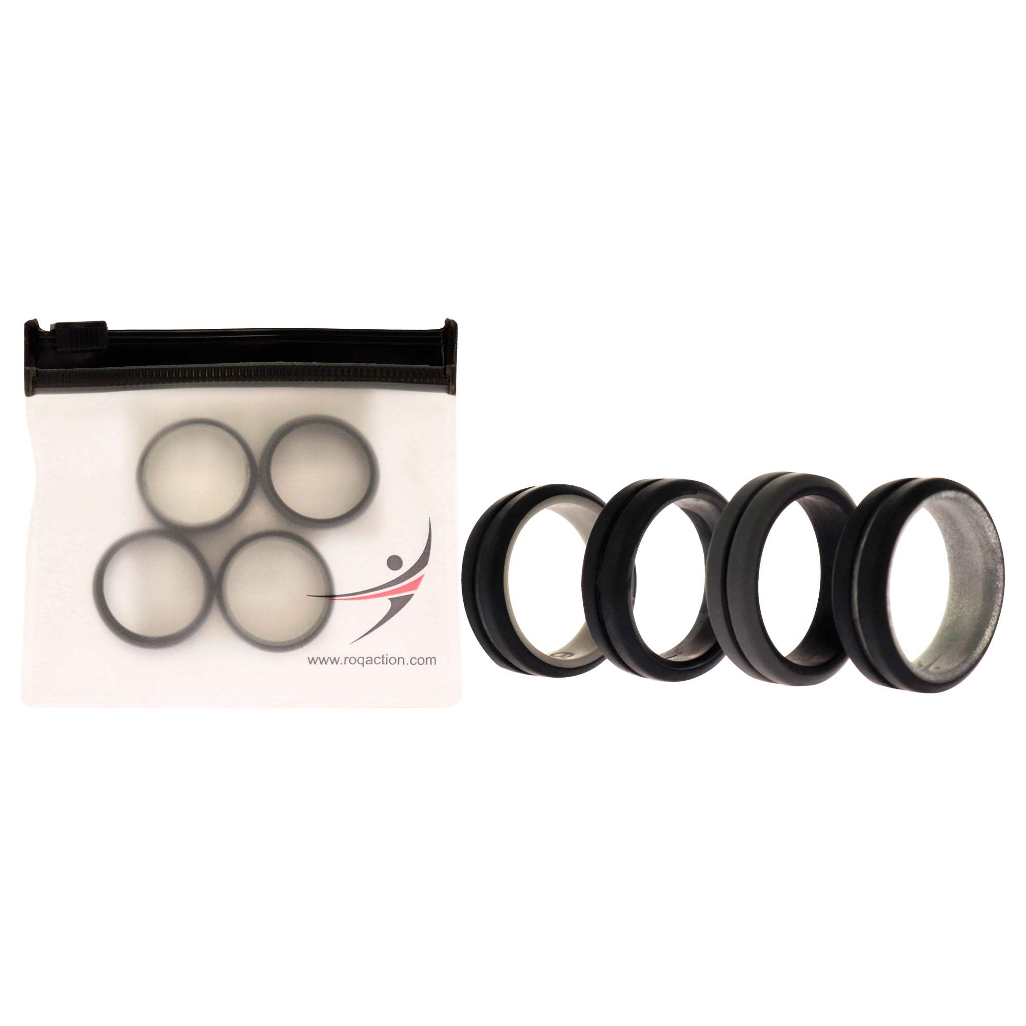 Silicone Wedding 2Layer Middle Line Ring Set - Black-Camo by ROQ for Men - 4 x 9 mm Ring