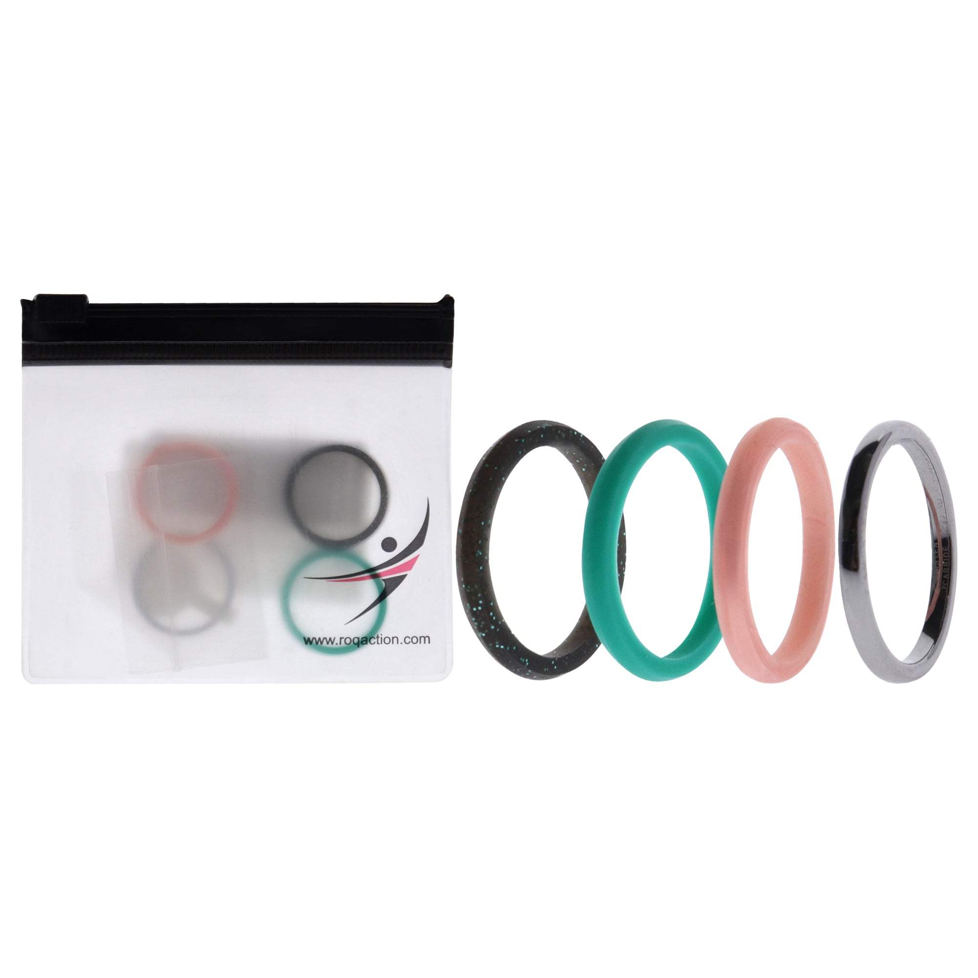 Silicone Wedding Twin 2mm Ring Set - Turquoise by ROQ for Women - 4 x 7 mm Ring