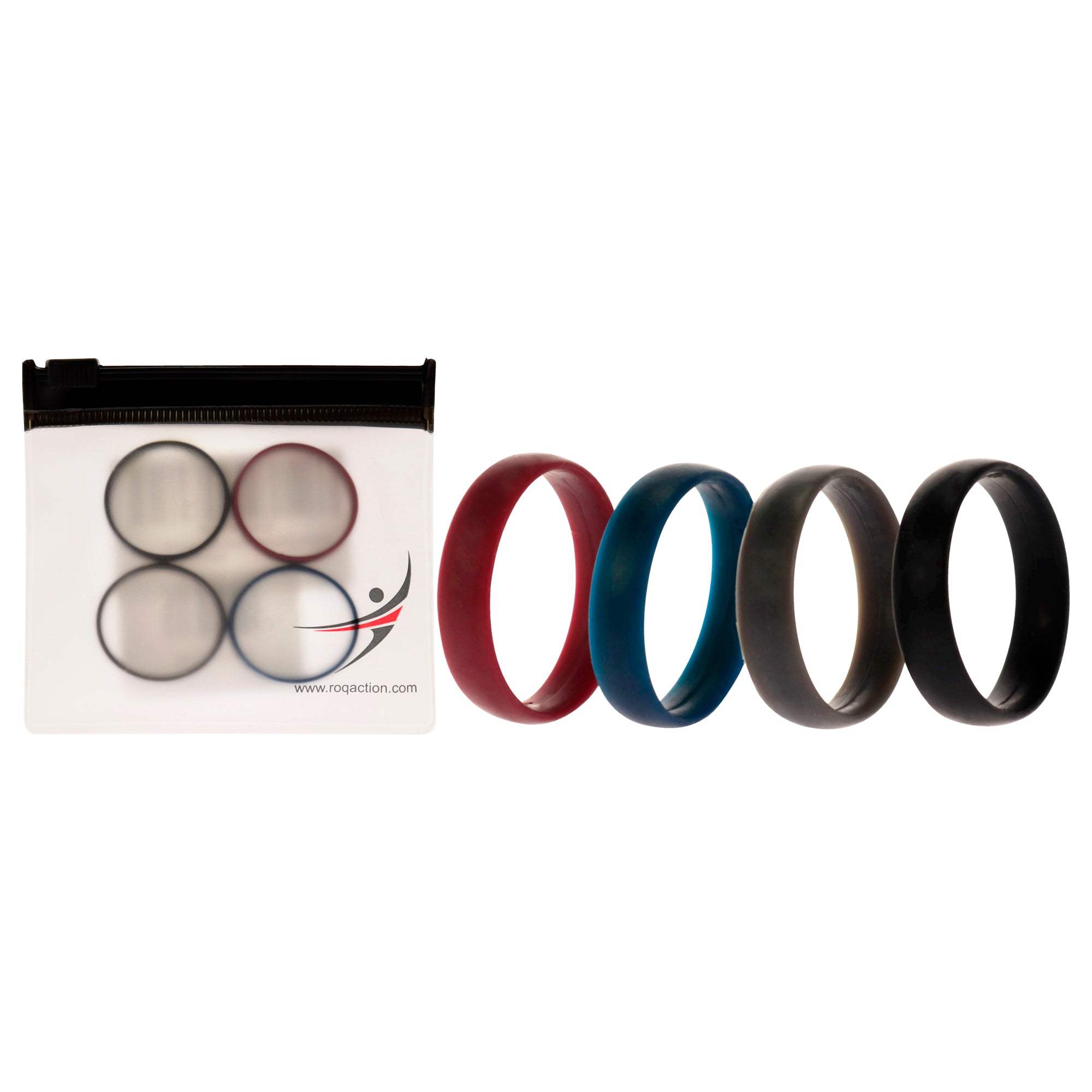 Silicone Wedding 6mm Smooth Ring Set - Bordeaux by ROQ for Men - 4 x 13 mm Ring
