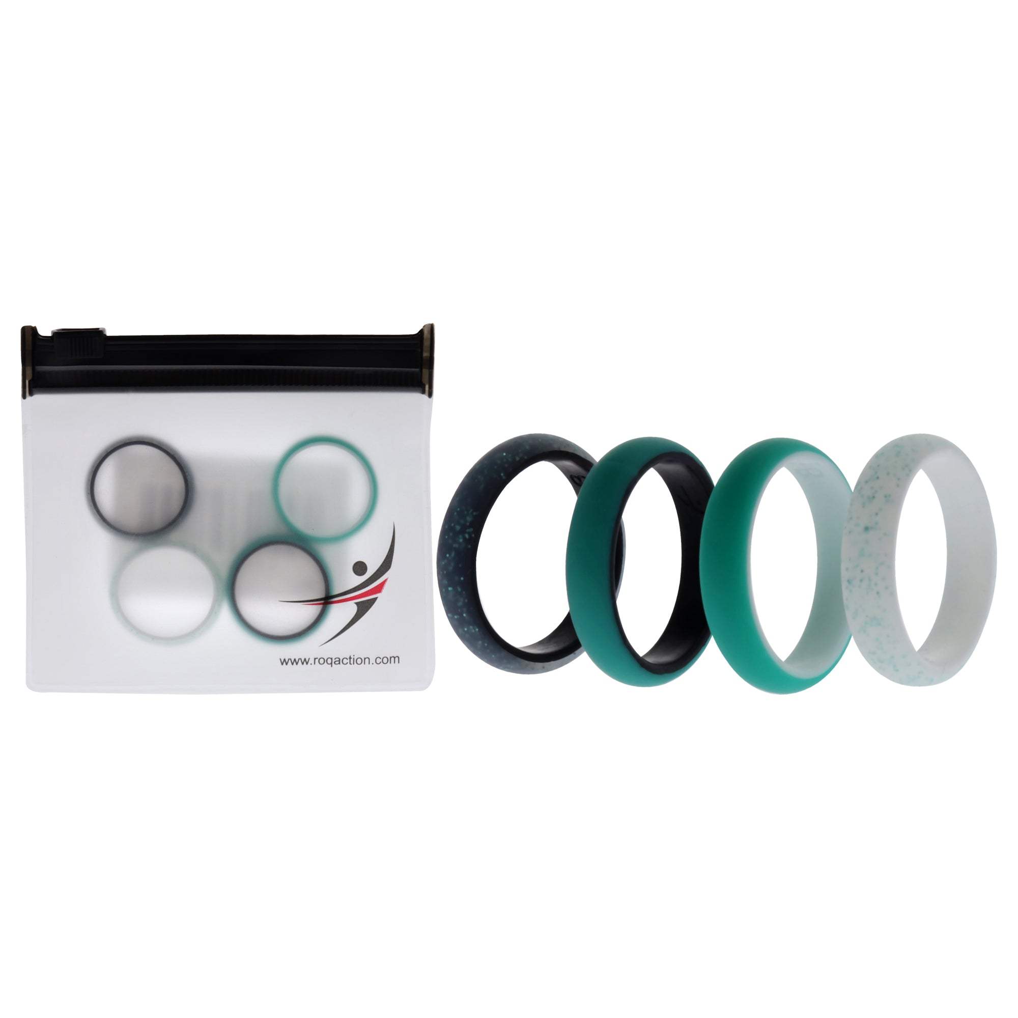 Silicone Wedding 2Layer Ring Set - Turquoise by ROQ for Women - 4 x 8 mm Ring