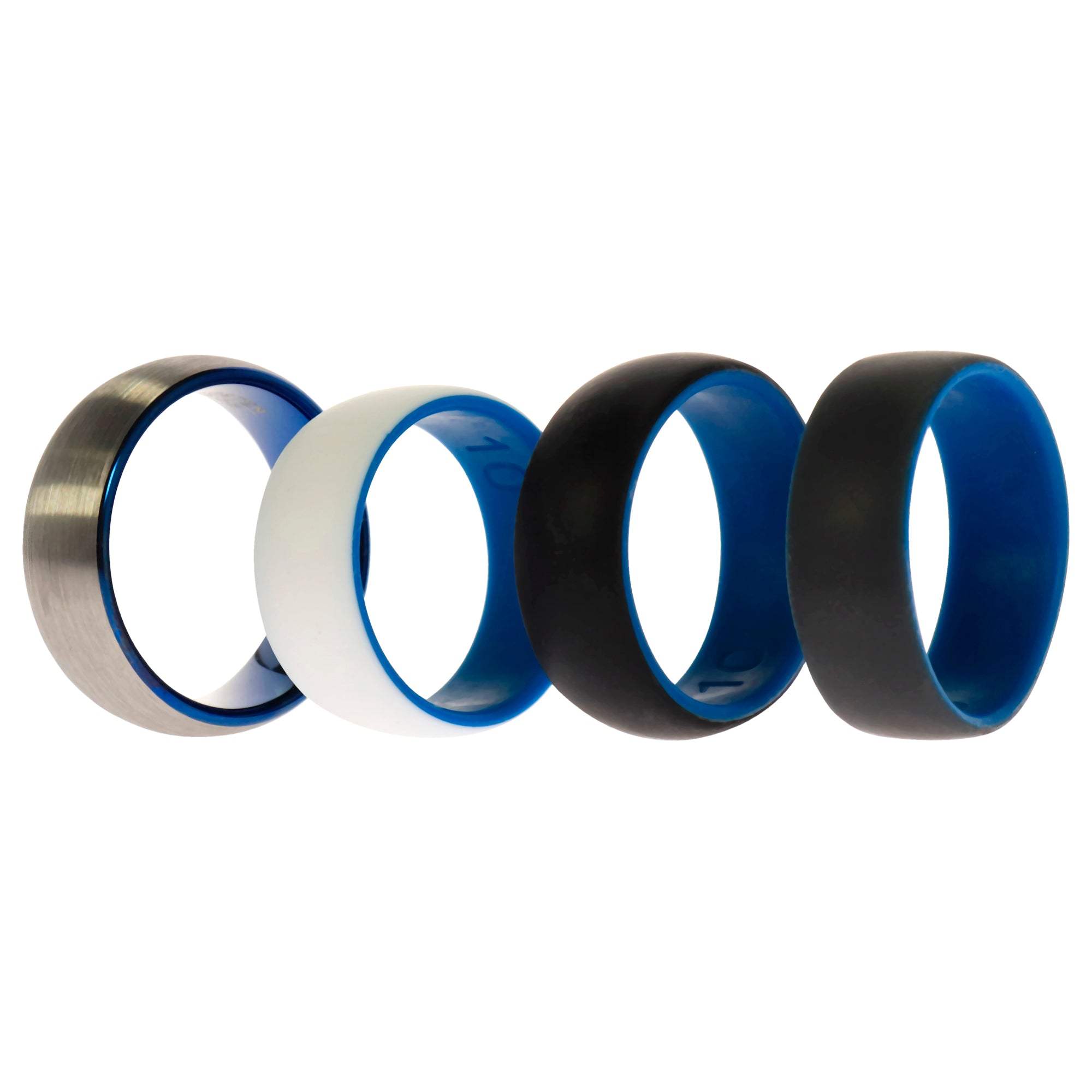 Silicone Wedding Twin Dome 8mm Ring Set - Blue by ROQ for Men - 4 x 10 mm Ring