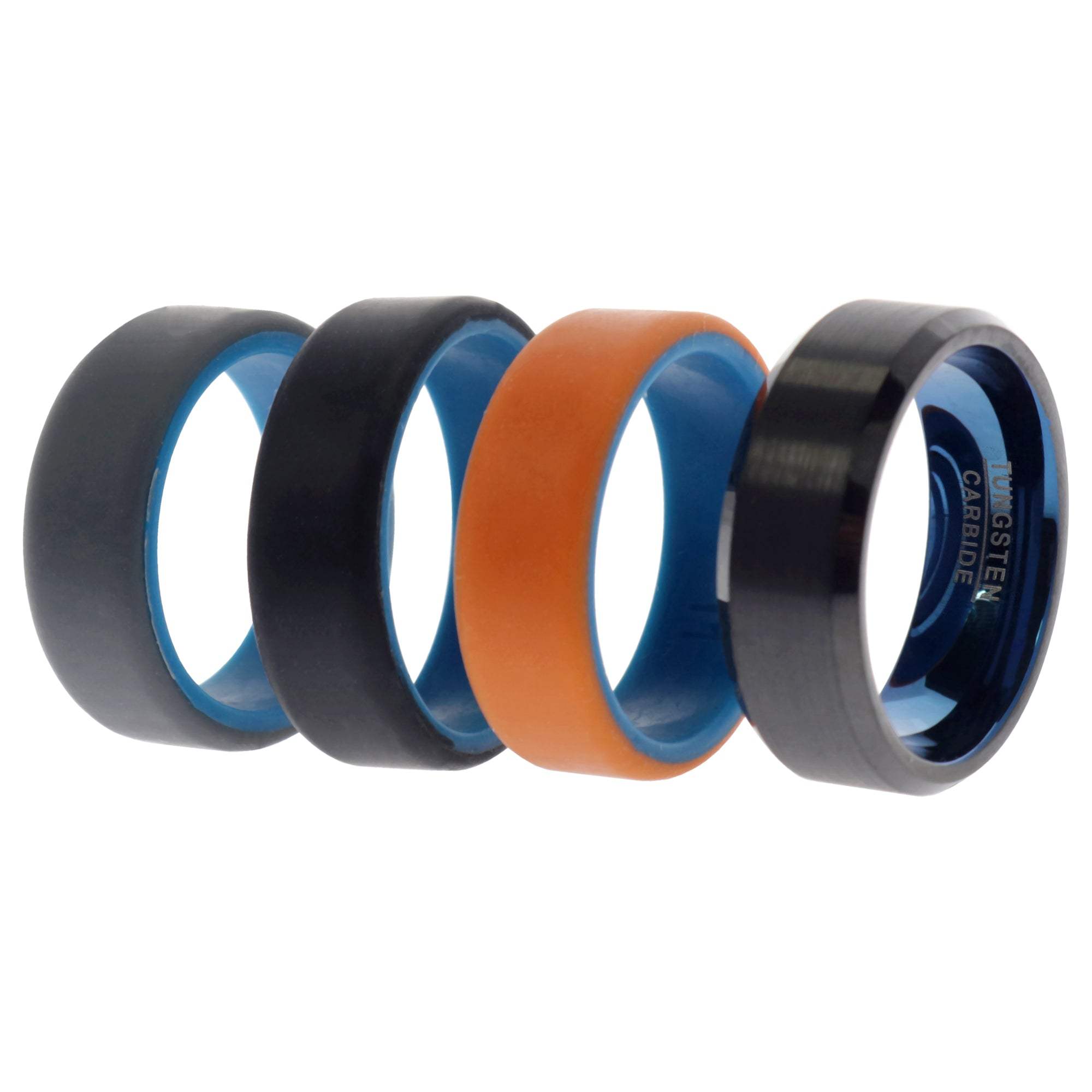 Silicone Wedding Twin Beveled 8mm Ring Set - Black by ROQ for Men - 4 x 11 mm Ring
