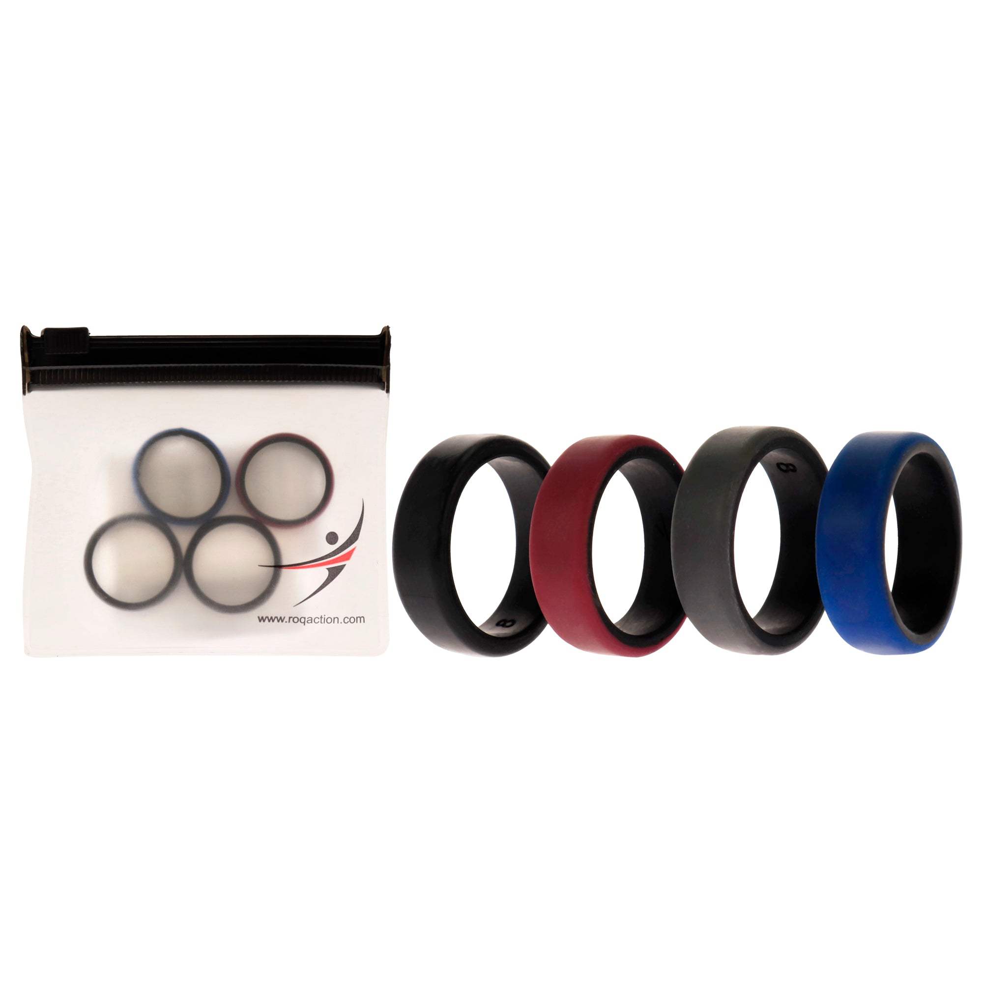 Silicone Wedding 2Layer Beveled 8mm Ring Set - Bordeaux by ROQ for Men - 4 x 8 mm Ring