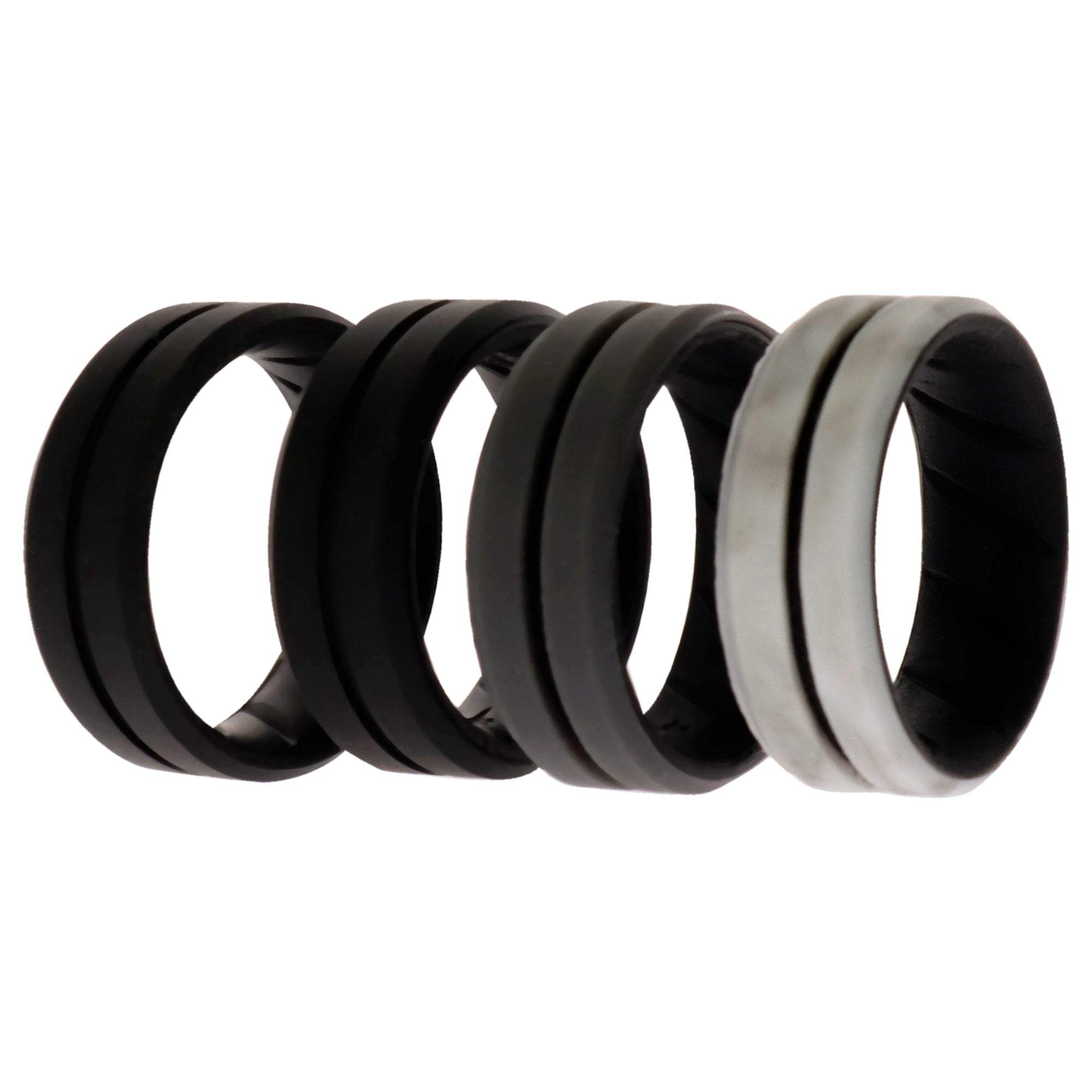 Silicone Wedding BR Middle Line Ring Set - Marble by ROQ for Men - 4 x 9 mm Ring