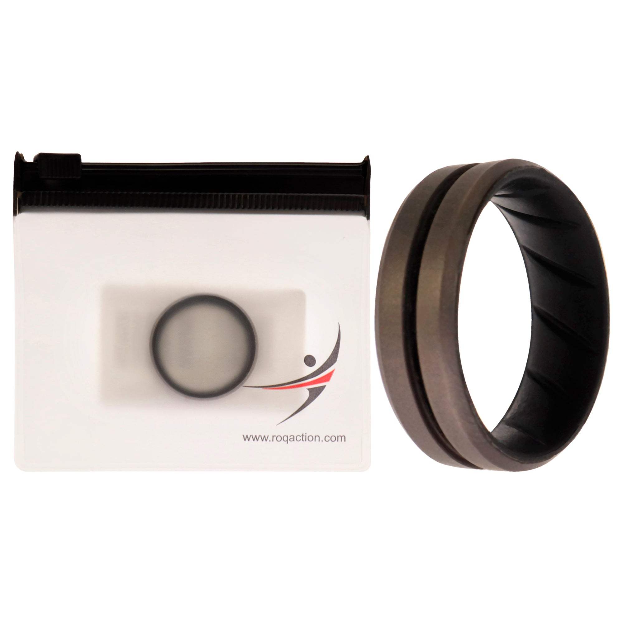 Silicone Wedding BR Middle Line Ring - Black-Silver by ROQ for Men - 11 mm Ring