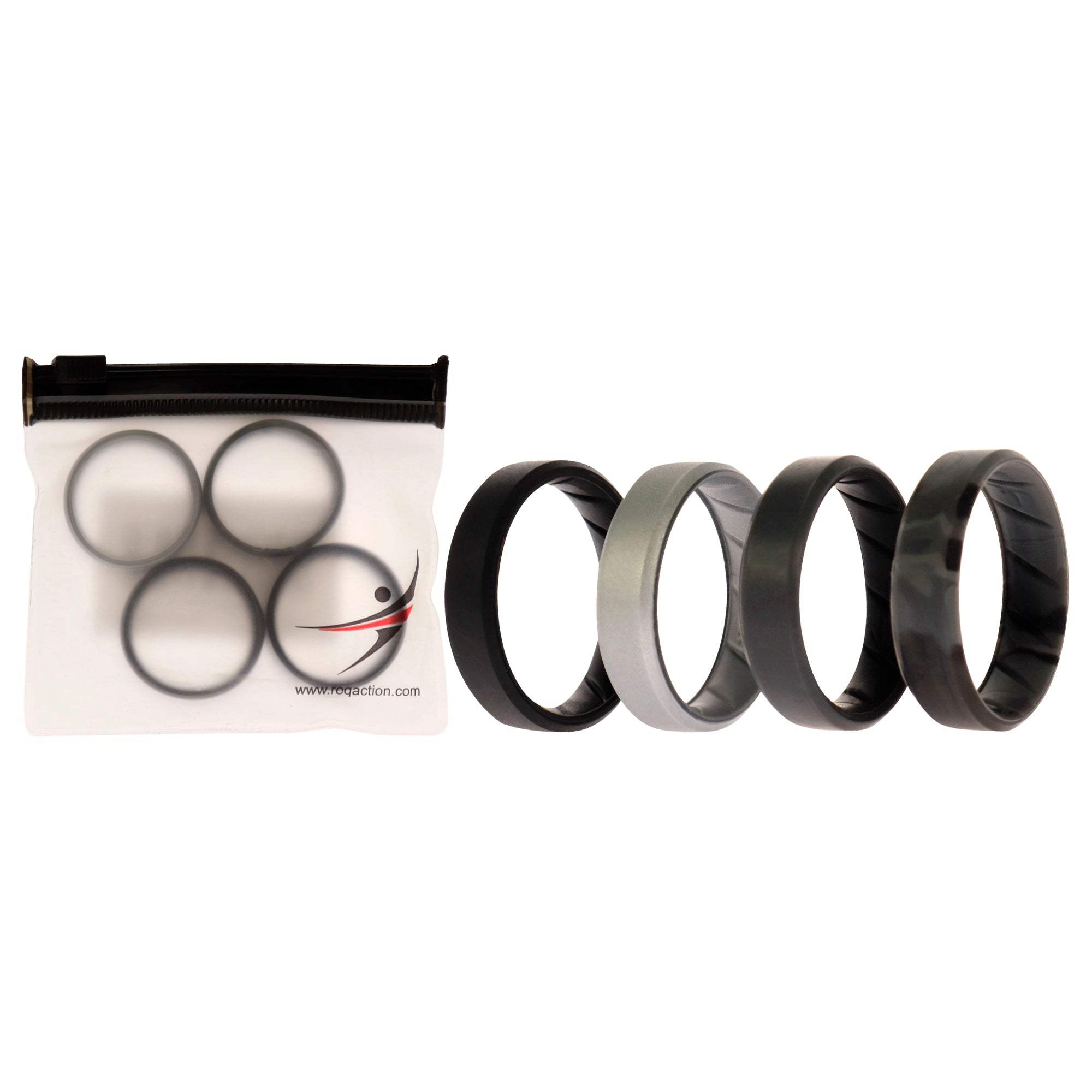 Silicone Wedding BR 8mm Edge Ring Set - Black-Camo by ROQ for Men - 4 x 15 mm Ring