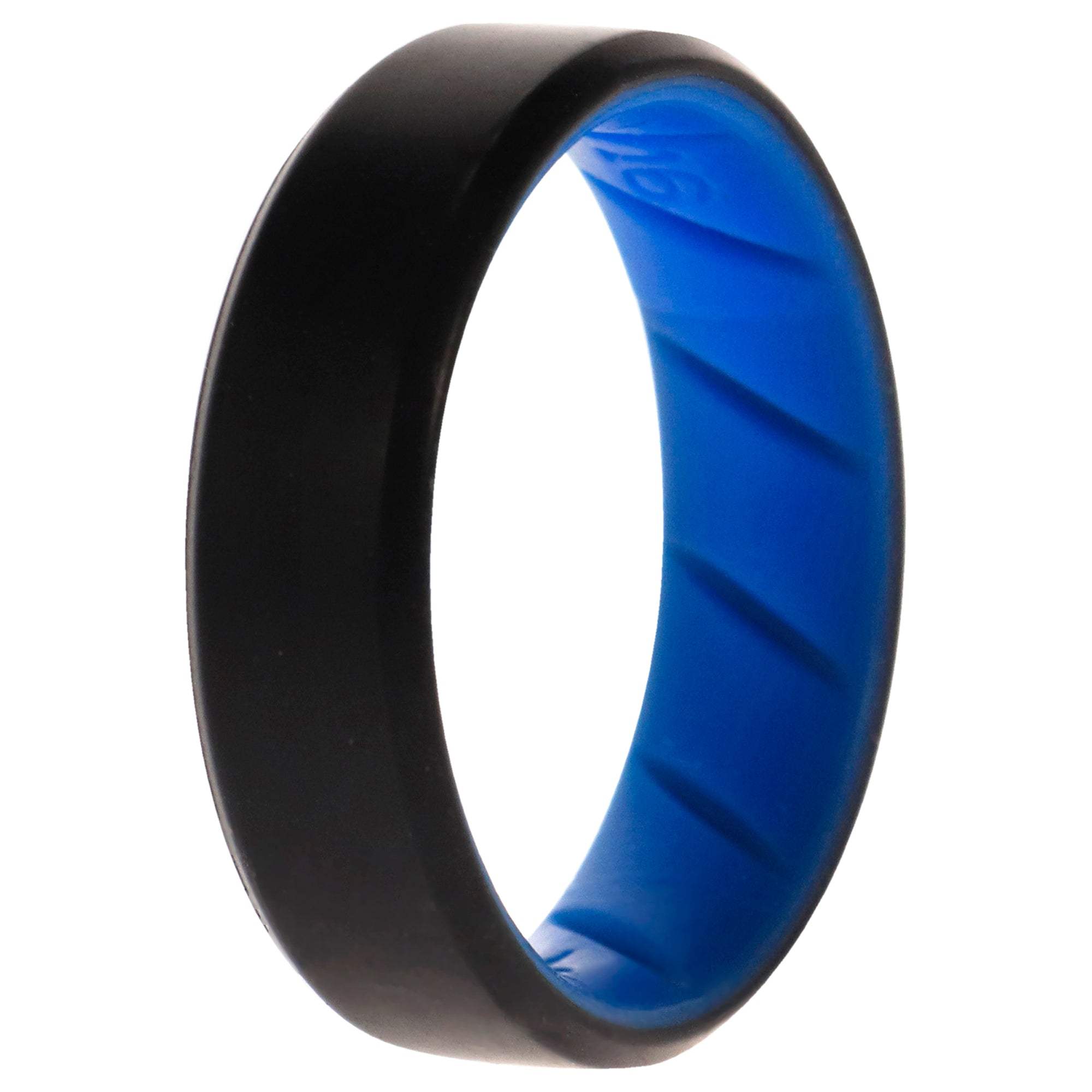 Silicone Wedding BR 8mm Edge Ring - Light-Blue-Black by ROQ for Men - 16 mm Ring