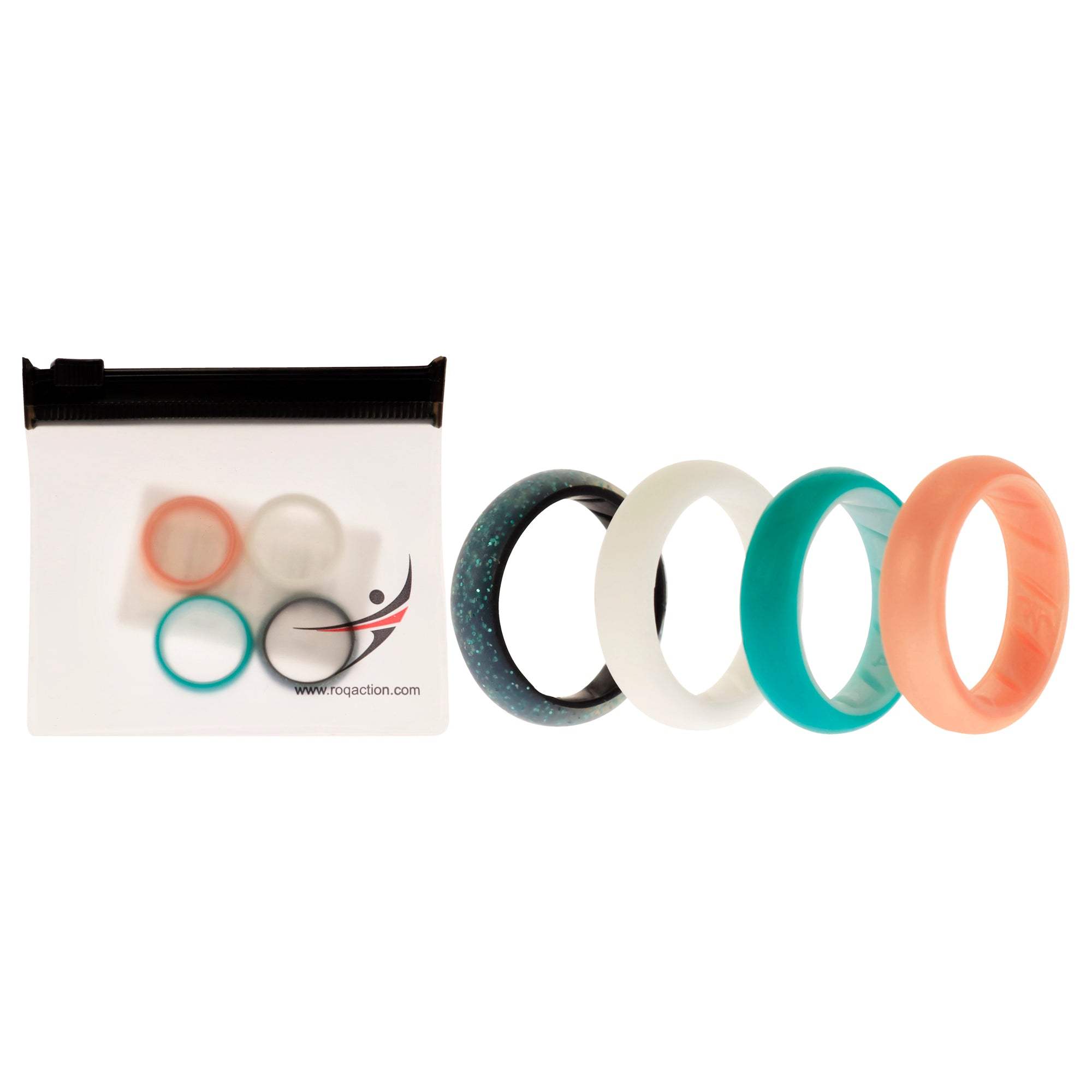 Silicone Wedding BR Solid Ring Set - Turquoise-Rose by ROQ for Women - 4 x 4 mm Ring