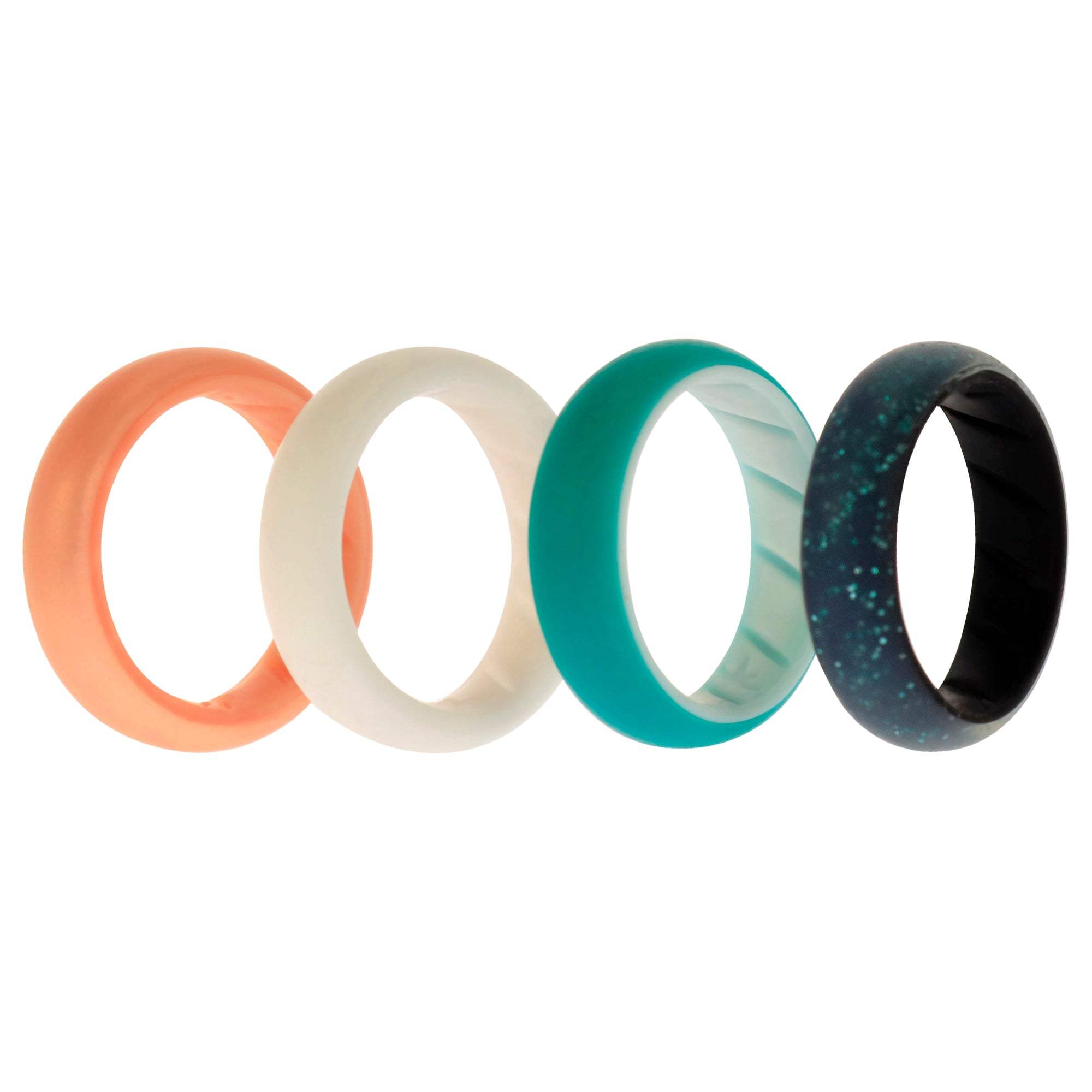 Silicone Wedding BR Solid Ring Set - Turquoise-Rose by ROQ for Women - 4 x 5 mm Ring