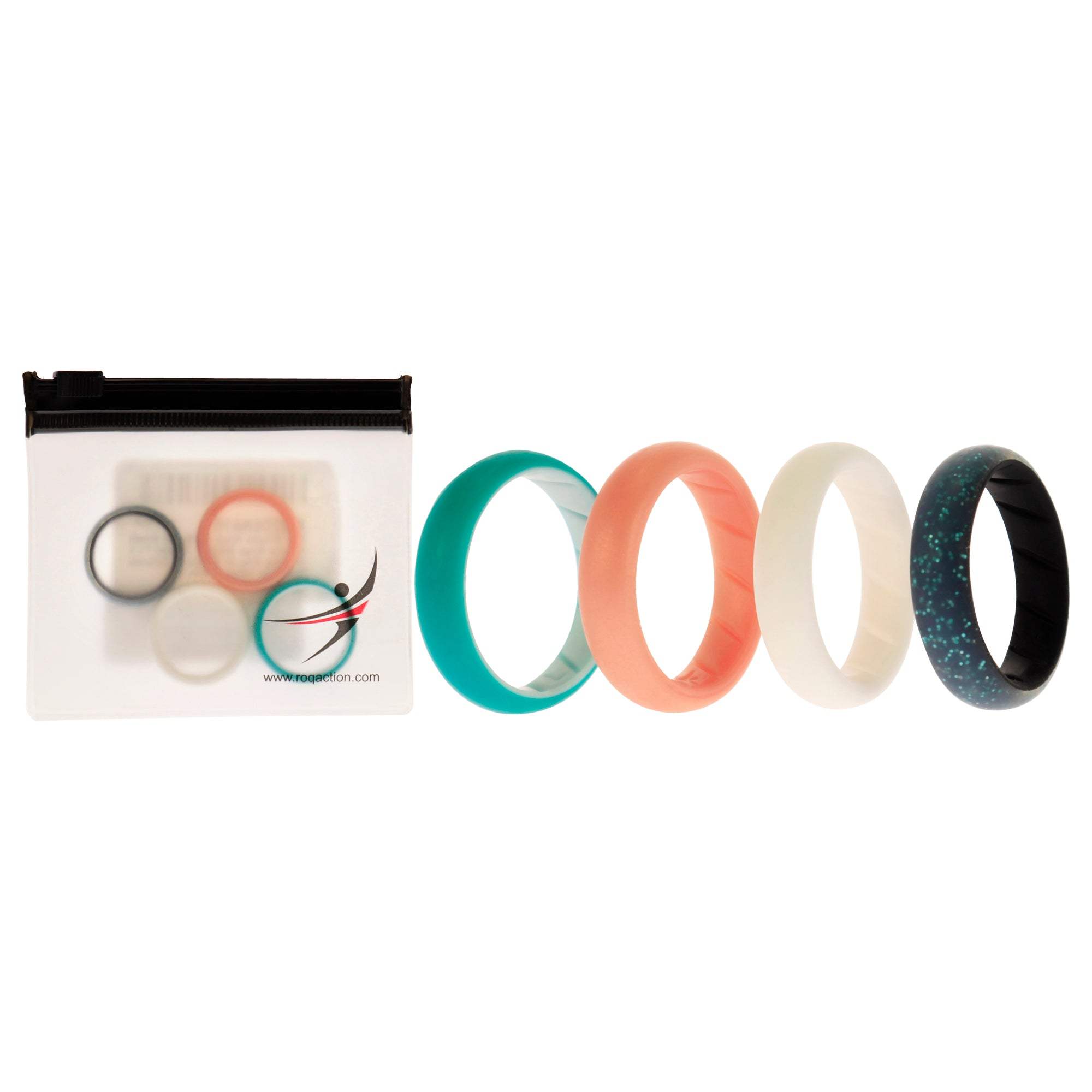Silicone Wedding BR Solid Ring Set - Turquoise-Rose by ROQ for Women - 4 x 7 mm Ring
